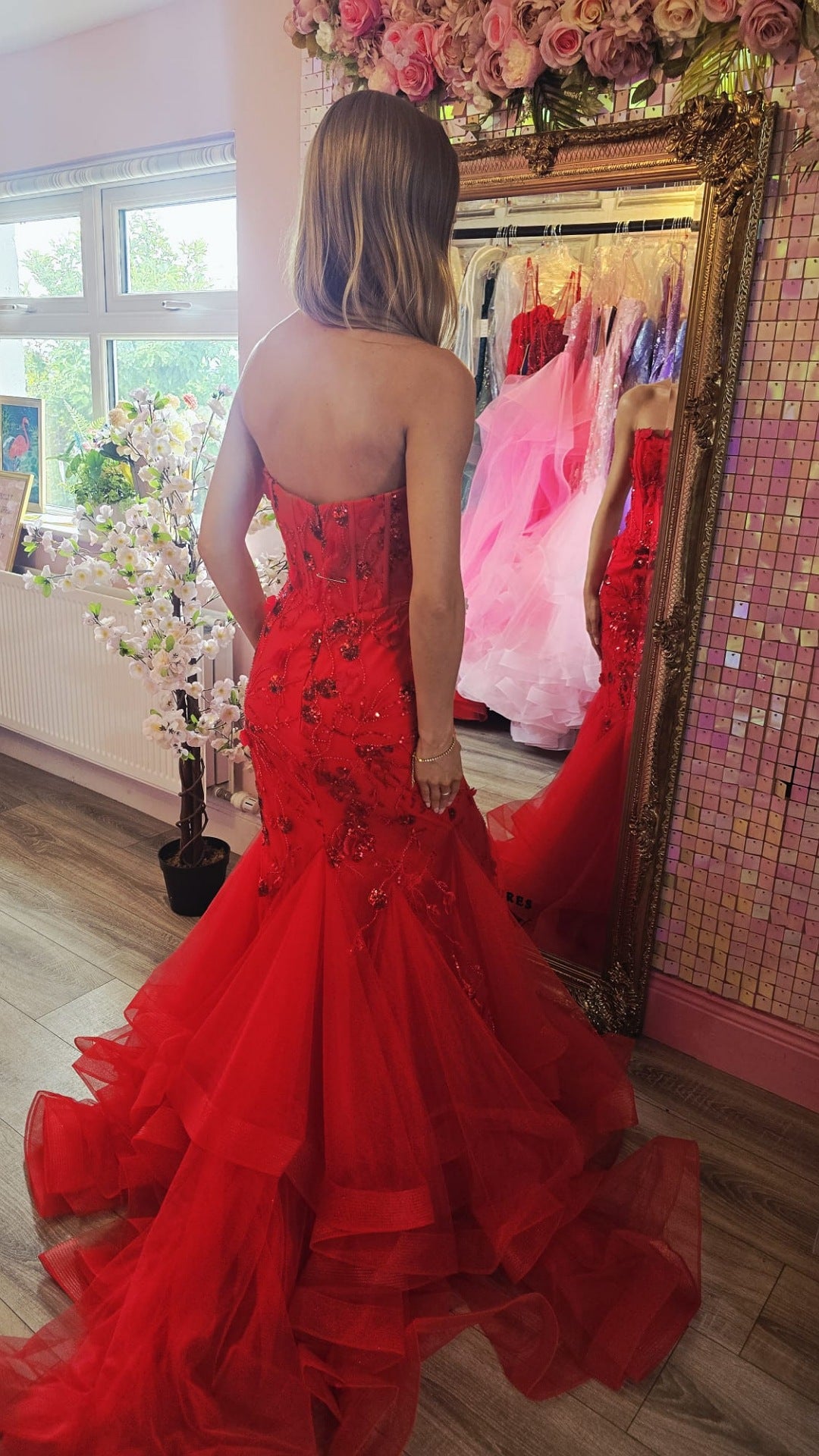 Bella Red Strapless Fitted Corset Fish Tail Formal Prom Dress