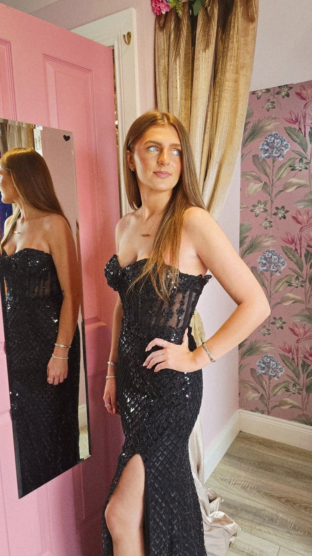 Chloe Black Beaded Embellished Formal Prom Dress