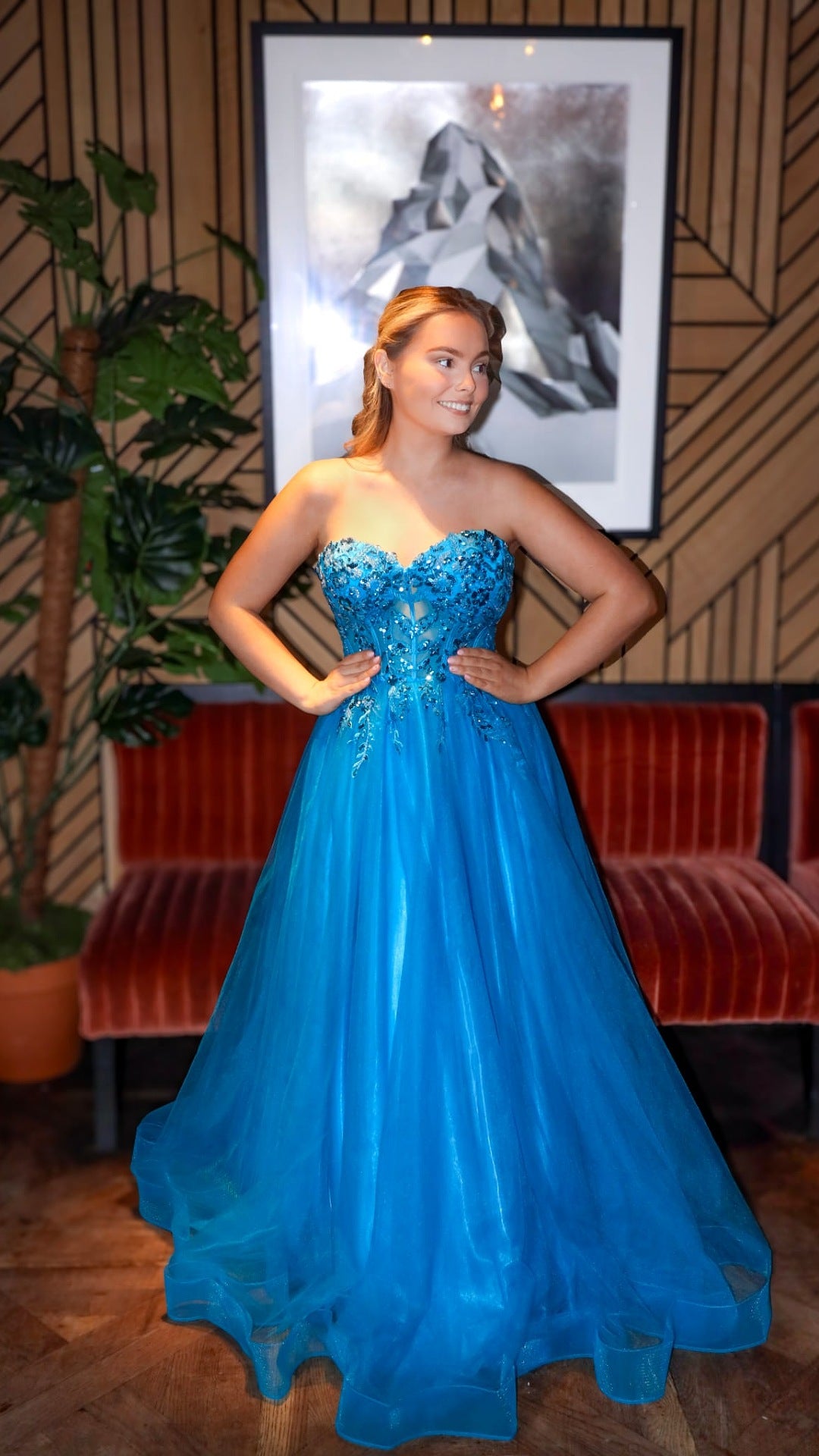 Connie Teal Mesh Corset Laced Back Strapless Ballgown Formal Prom Dress