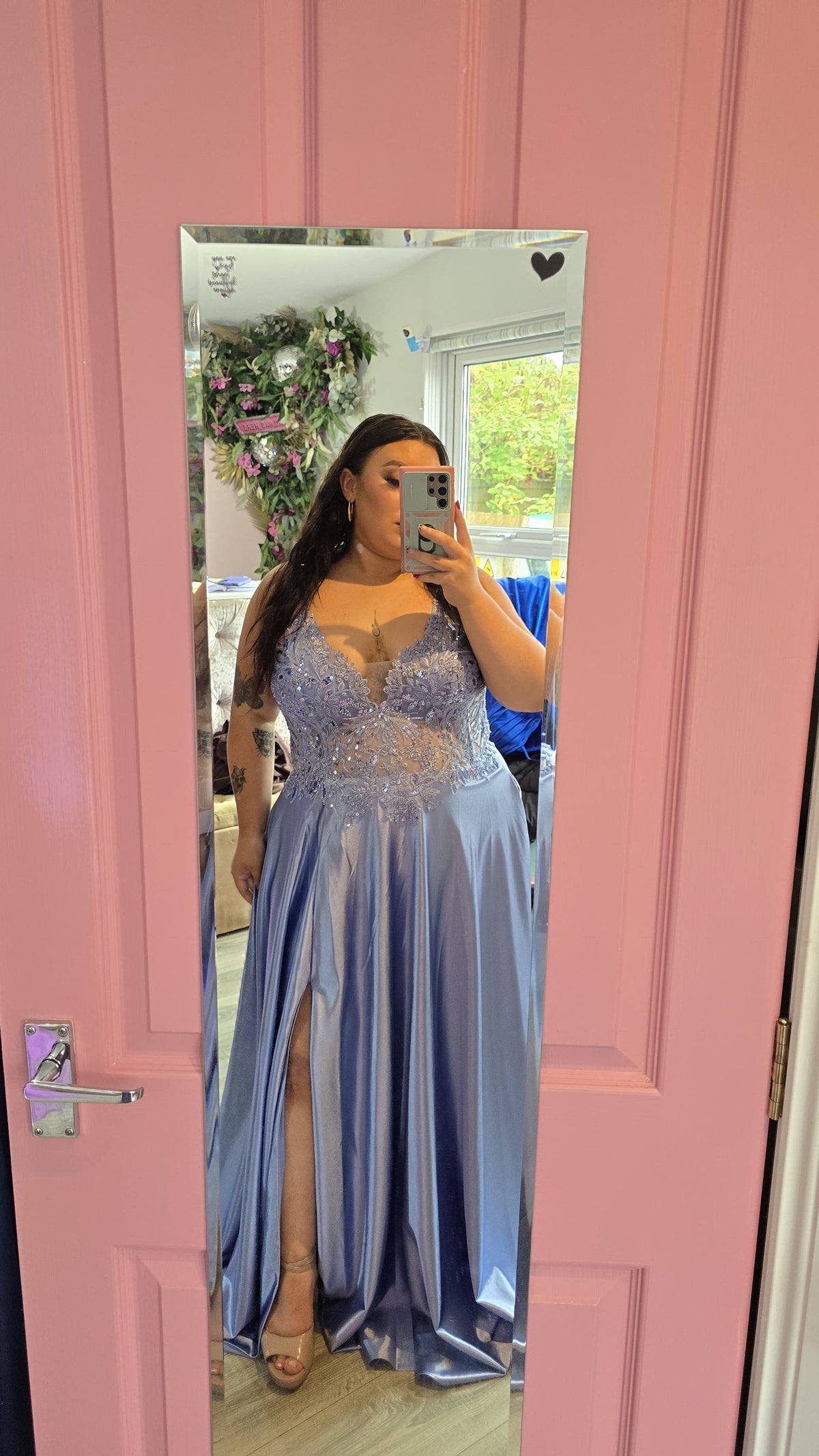 Saylor Blue Beaded Lace Bodice Ballgown Formal Prom Dress Ball Gown