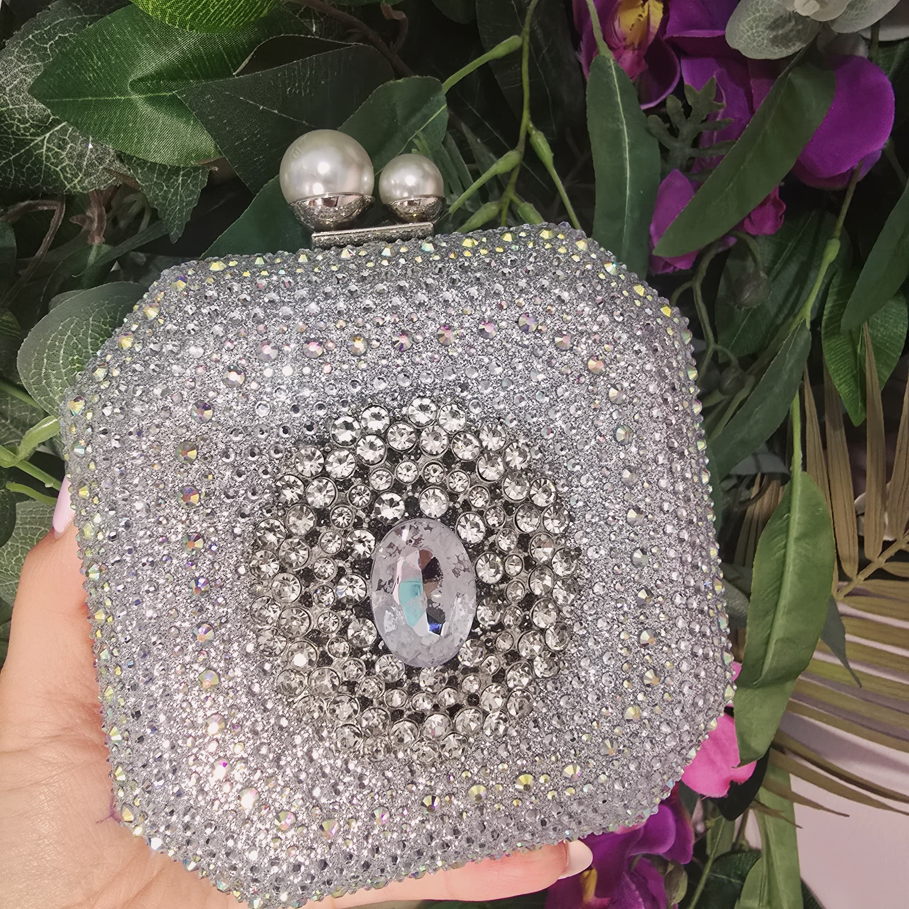Emma Silver Diamond Clutch Handbag Success