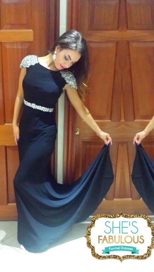 Sarah Silver and Black Sequin Shoulder Bridesmaid Dress