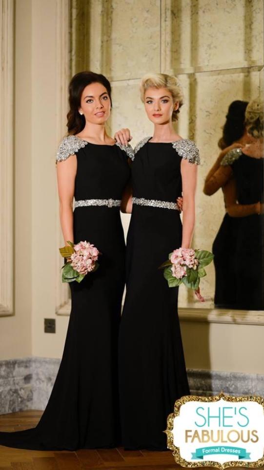 Sarah Silver and Black Sequin Shoulder Bridesmaid Dress