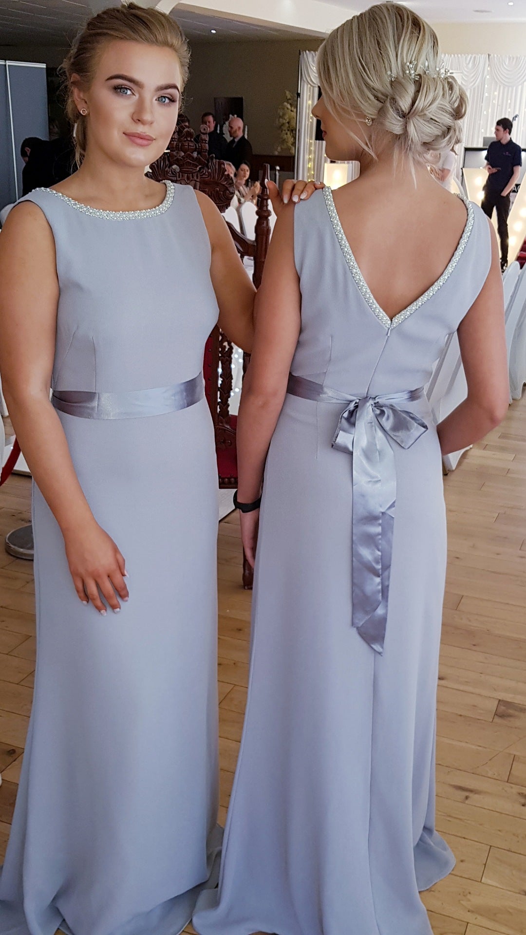 Sienna Silver Grey Pearl Neck Plain & Elegant Bridesmaids Dress