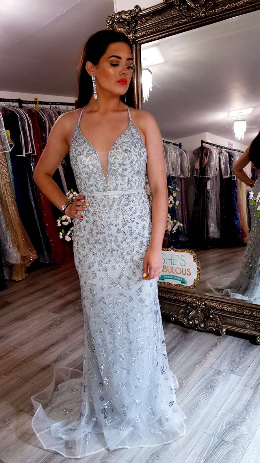 Isabelle Silver Sparkle Formal Prom Dress