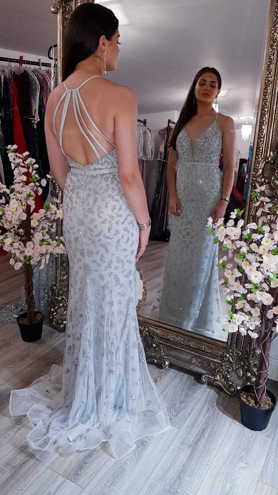 Isabelle Silver Sparkle Formal Prom Dress