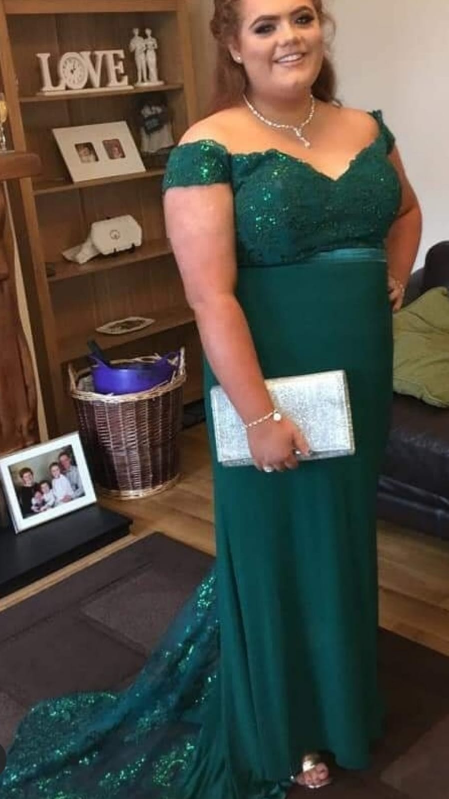 Megan Emerald Green Off The Shoulder Formal Prom Dress