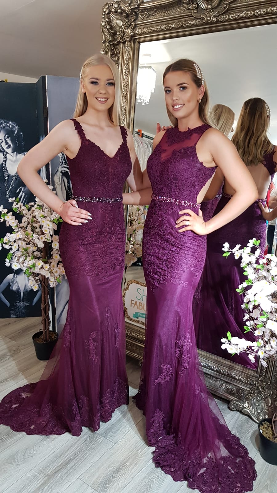Evelyn Purple With Belt And Laced Detail Formal Prom Dress