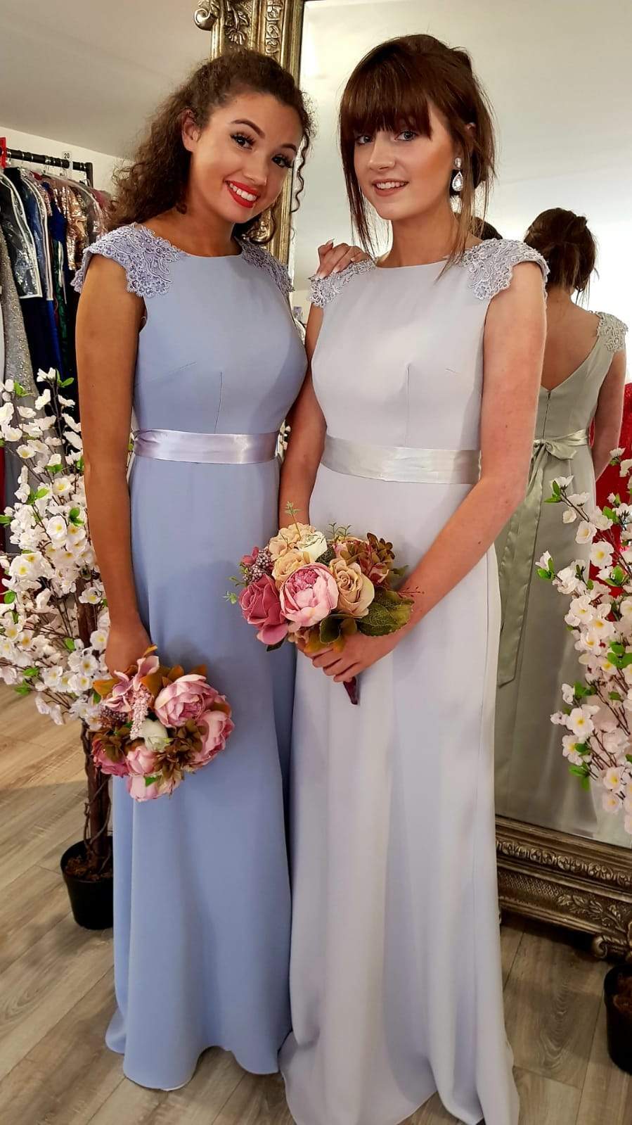 Lena Cornflower Blue Laced Shoulders Plain & Elegant Bridesmaids Dress