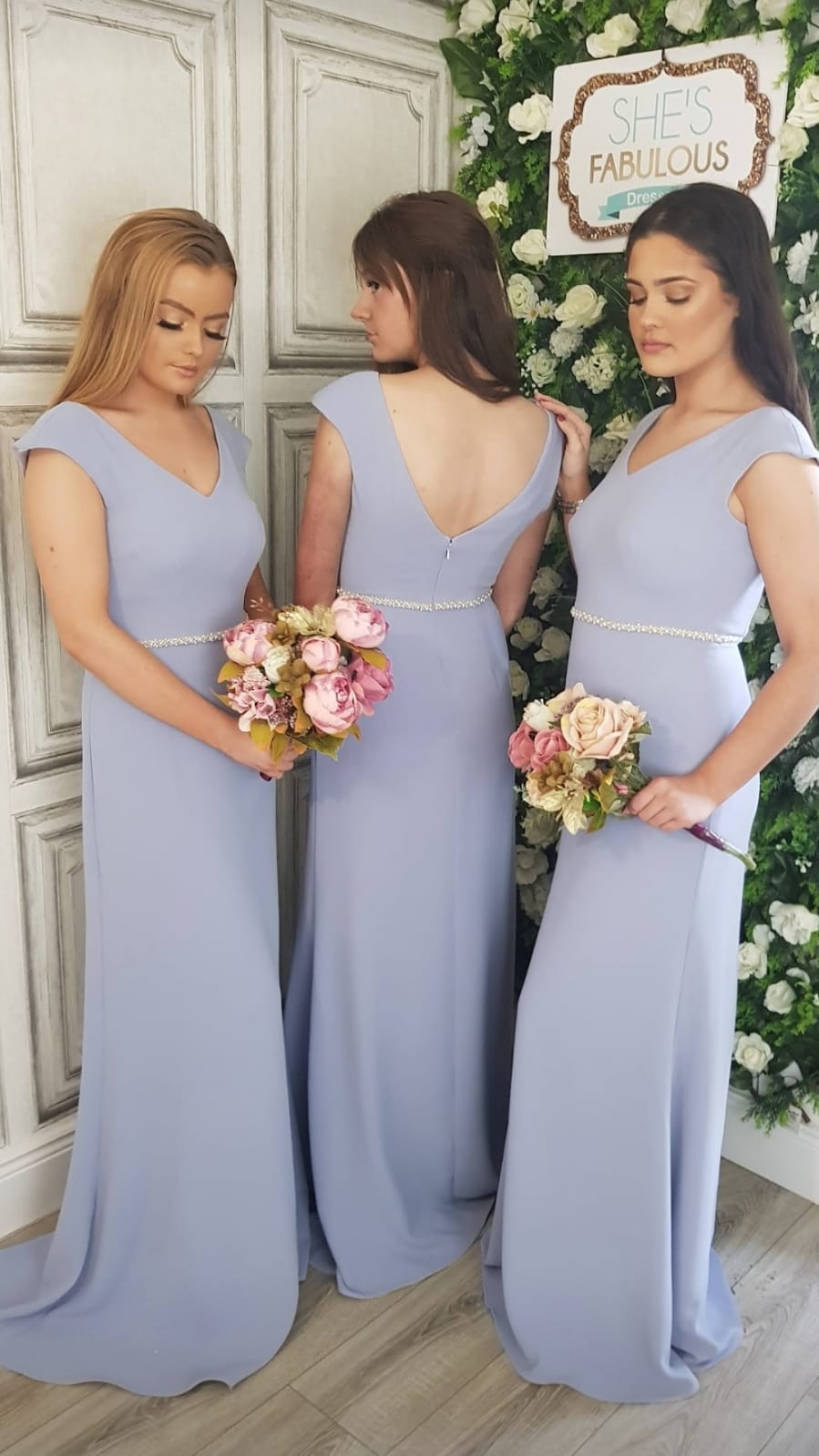 Aria Powder Blue Beaded Belt Plain & Elegant Bridesmaids Dress