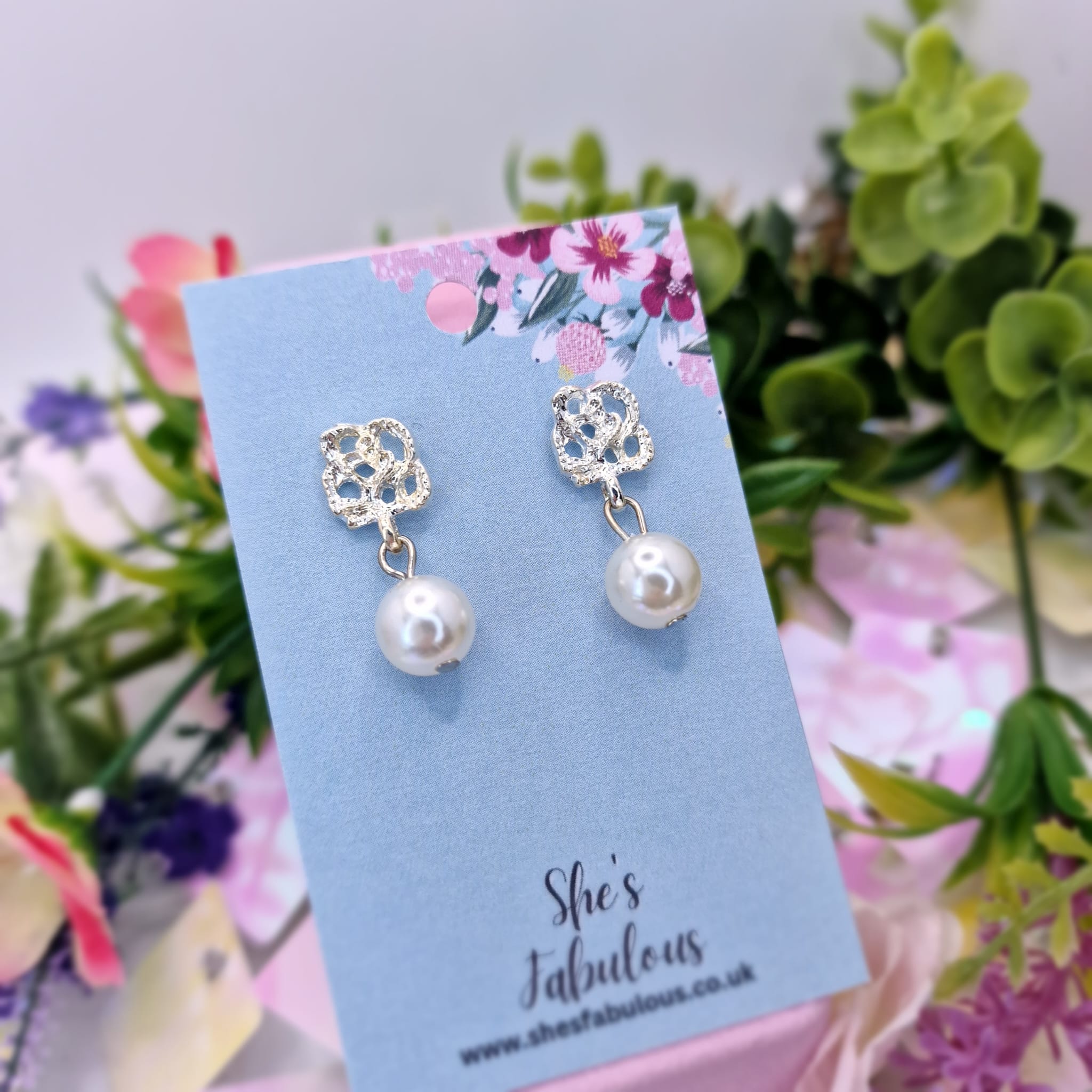 Eleanor Flower Design And Pearl Drop Earring
