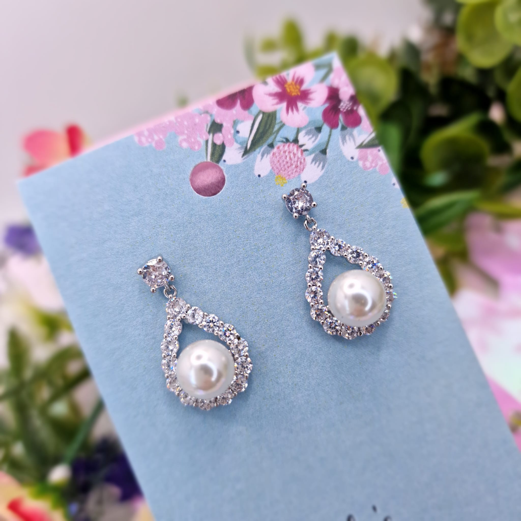 Elsie Bridal Bridesmaid Crystal Teardrop Pearl Earring