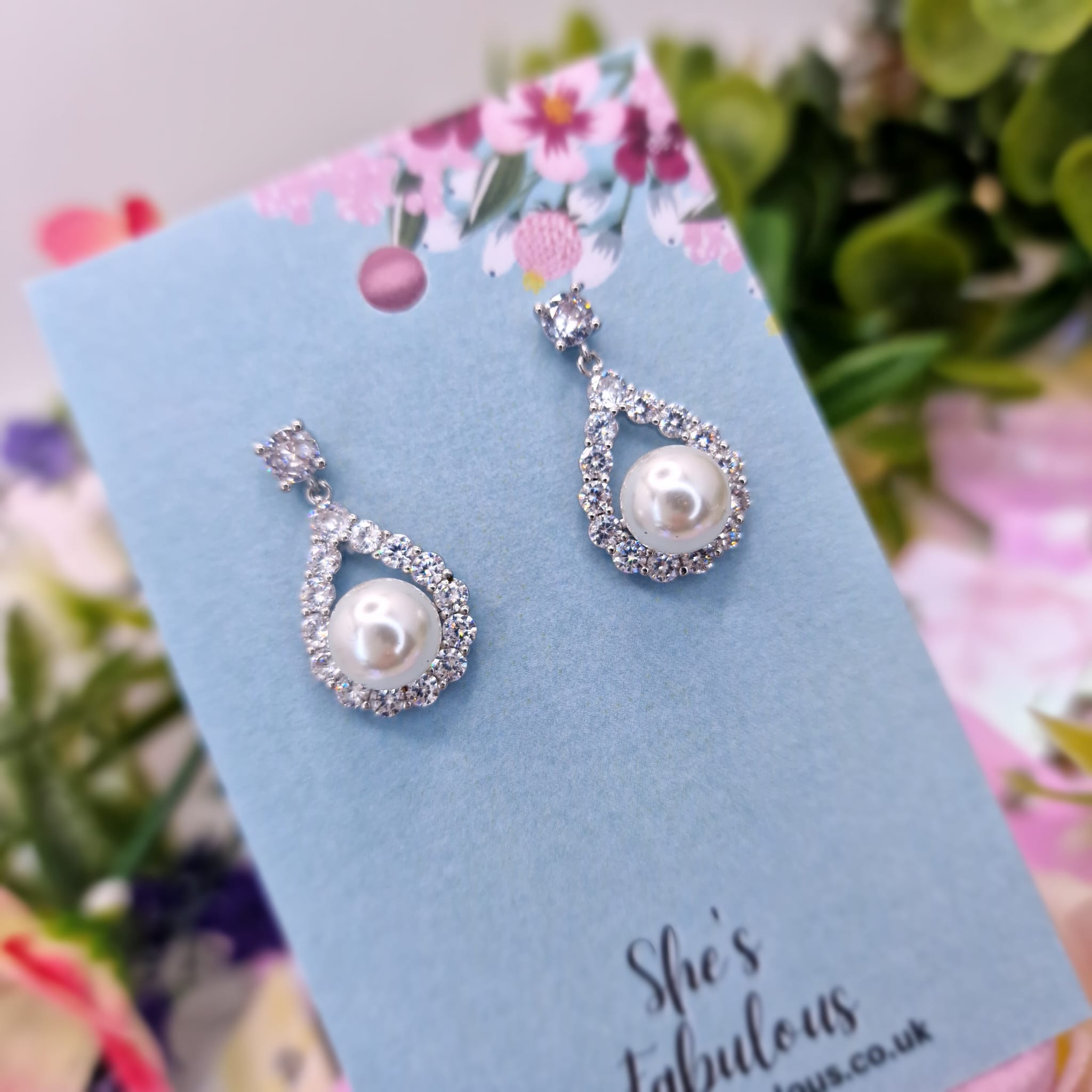 Elsie Bridal Bridesmaid Crystal Teardrop Pearl Earring