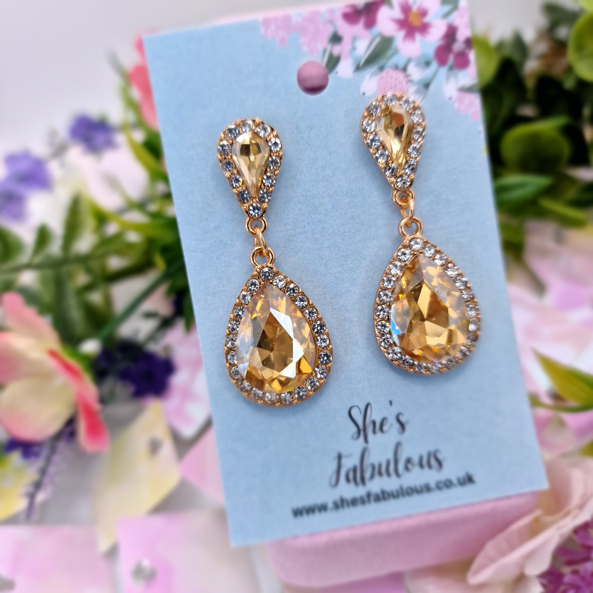 Eimear Rose Gold Crystal Drop Earrings