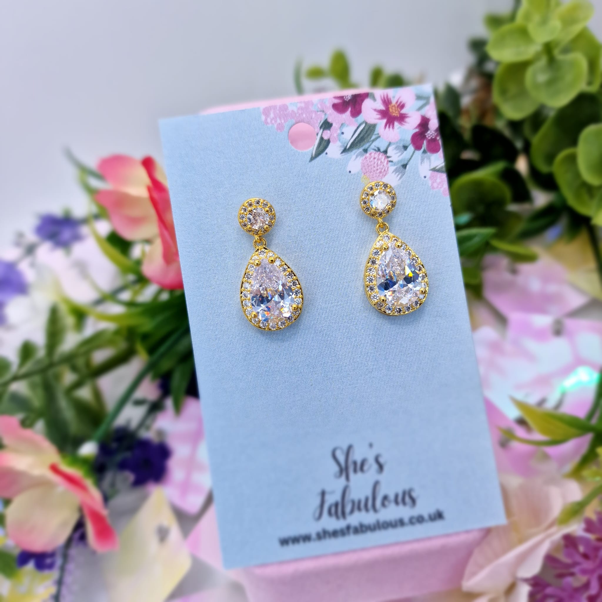 Enid Rose Gold And White Crystal Drop Earrings