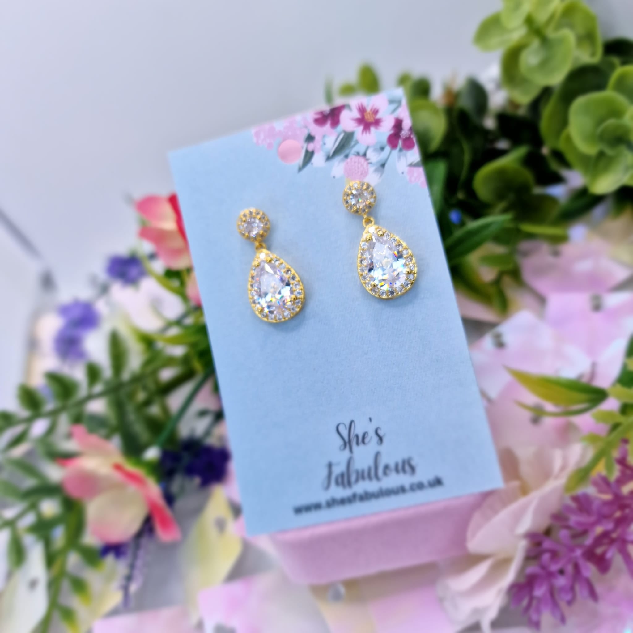 Enid Rose Gold And White Crystal Drop Earrings
