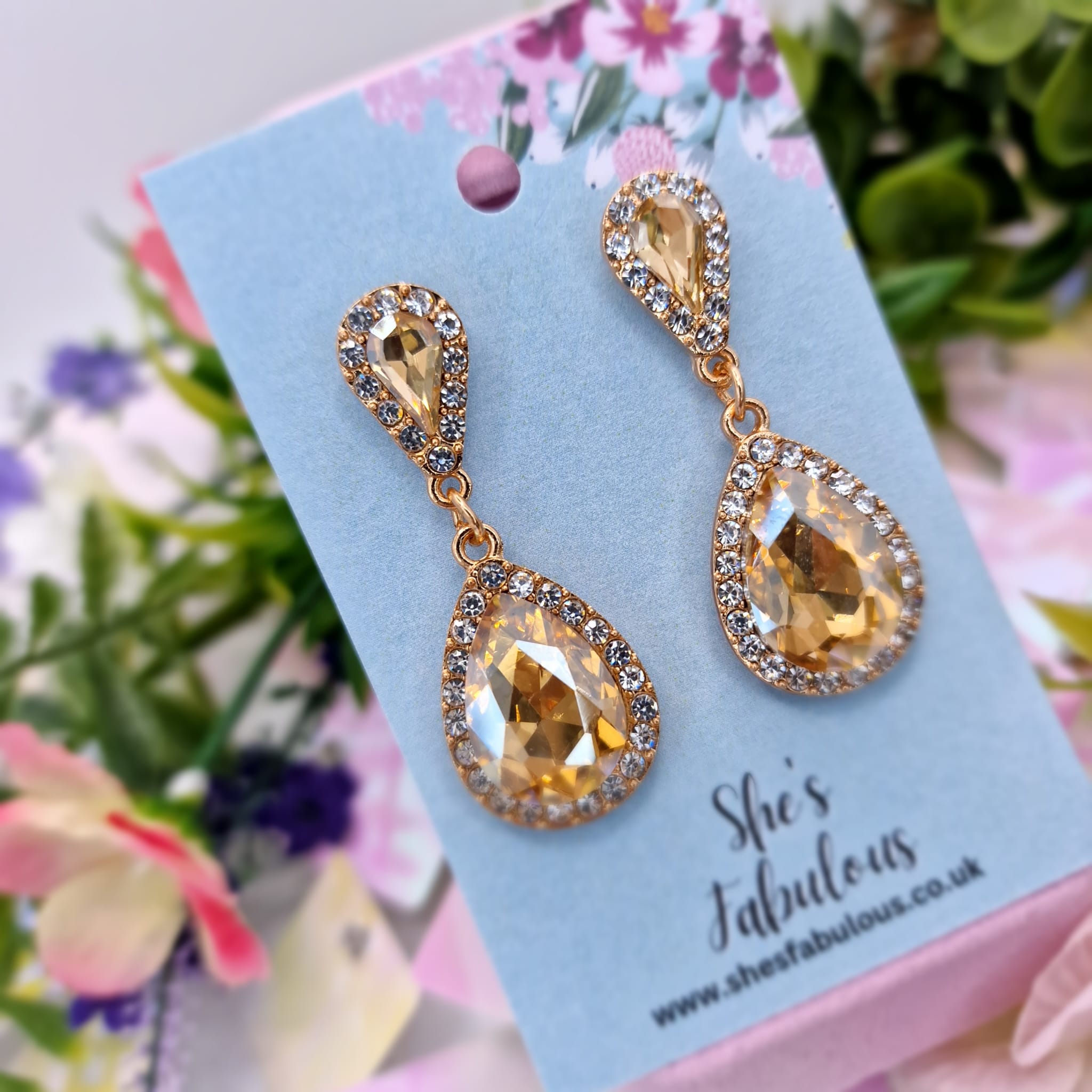 Eimear Rose Gold Crystal Drop Earrings