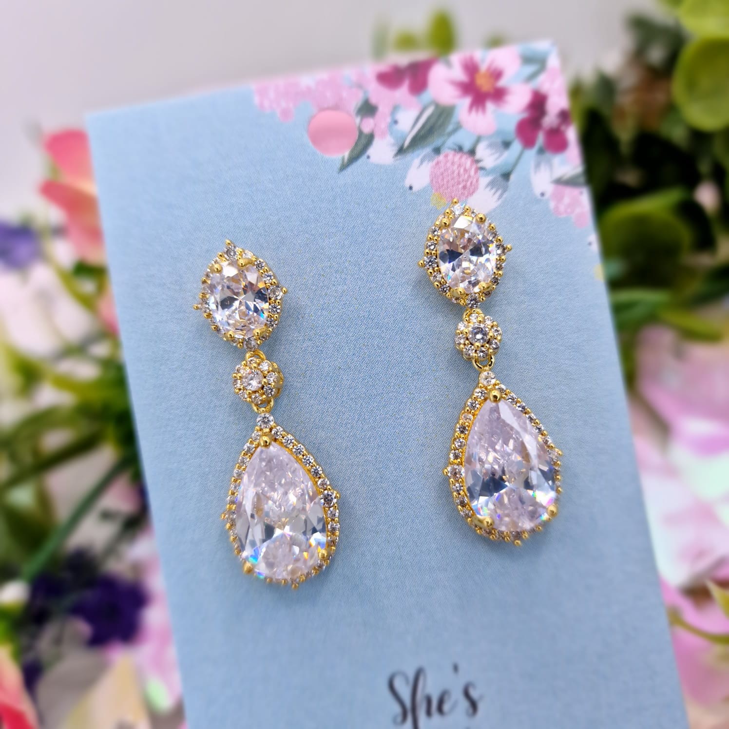 Ezra Gold And Crystal Teardrop Bridal Bridesmaid Earrings