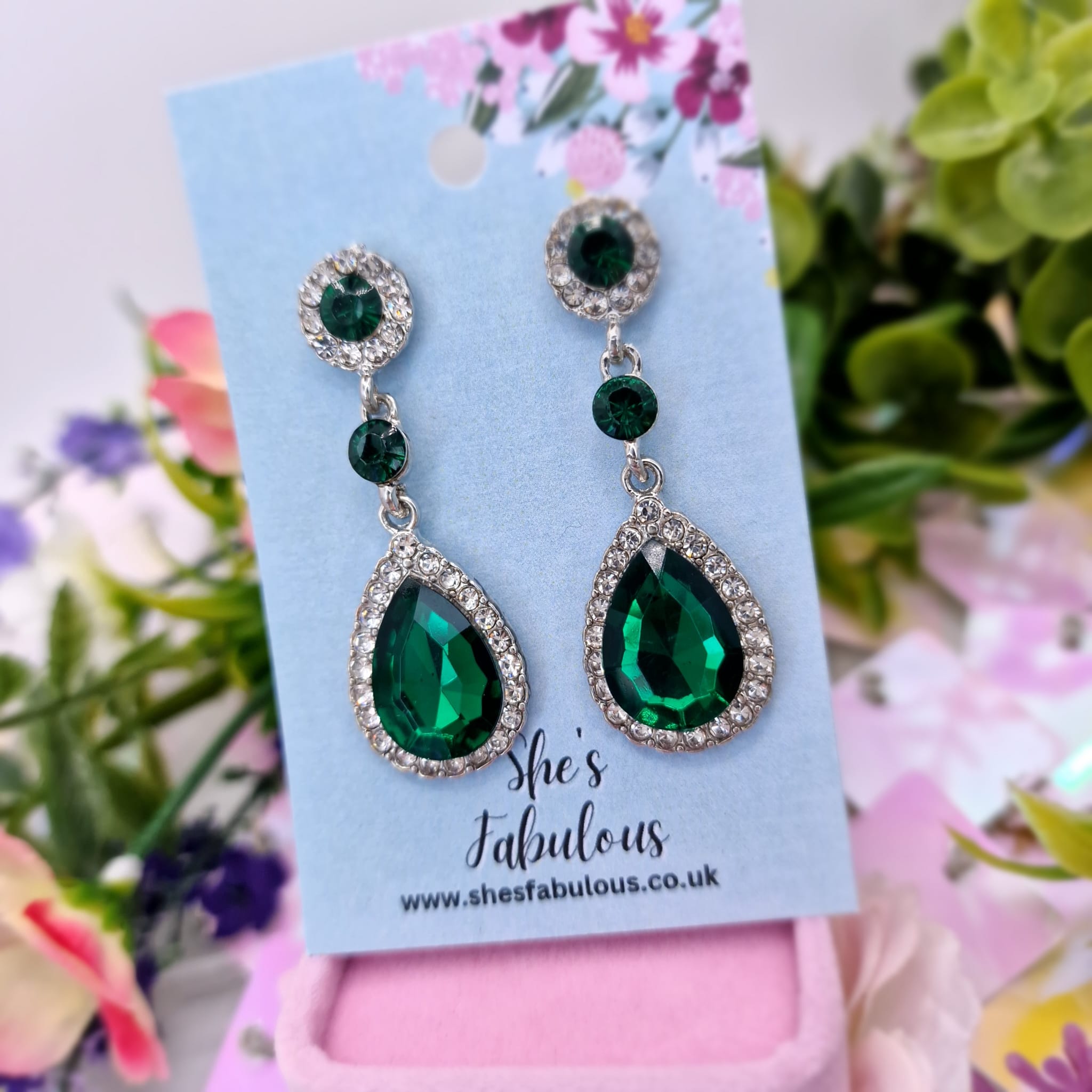 Emerald And Crystal Water Drop Earrings