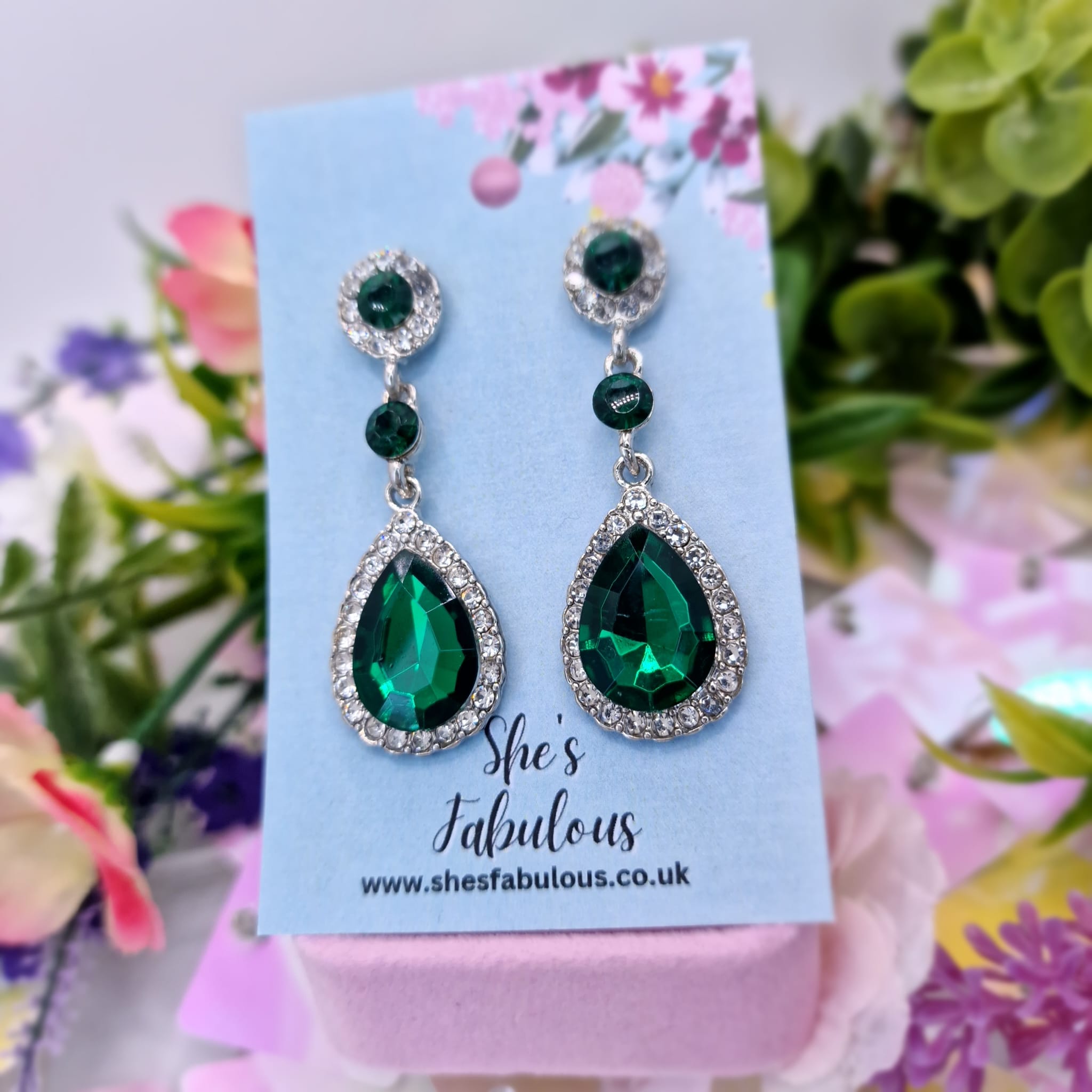 Emerald And Crystal Water Drop Earrings