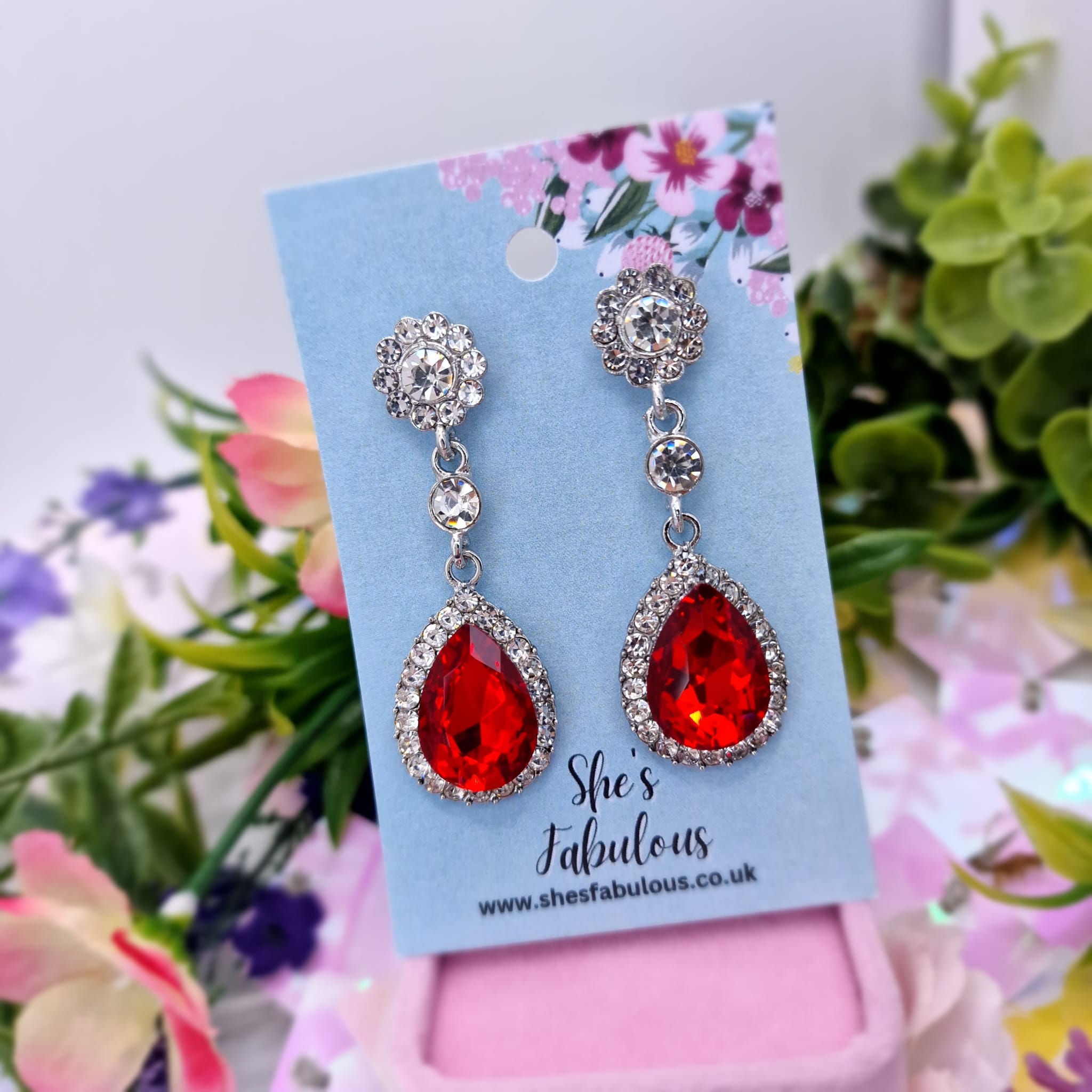 Red And Crystal Chandelier Drop Earrings