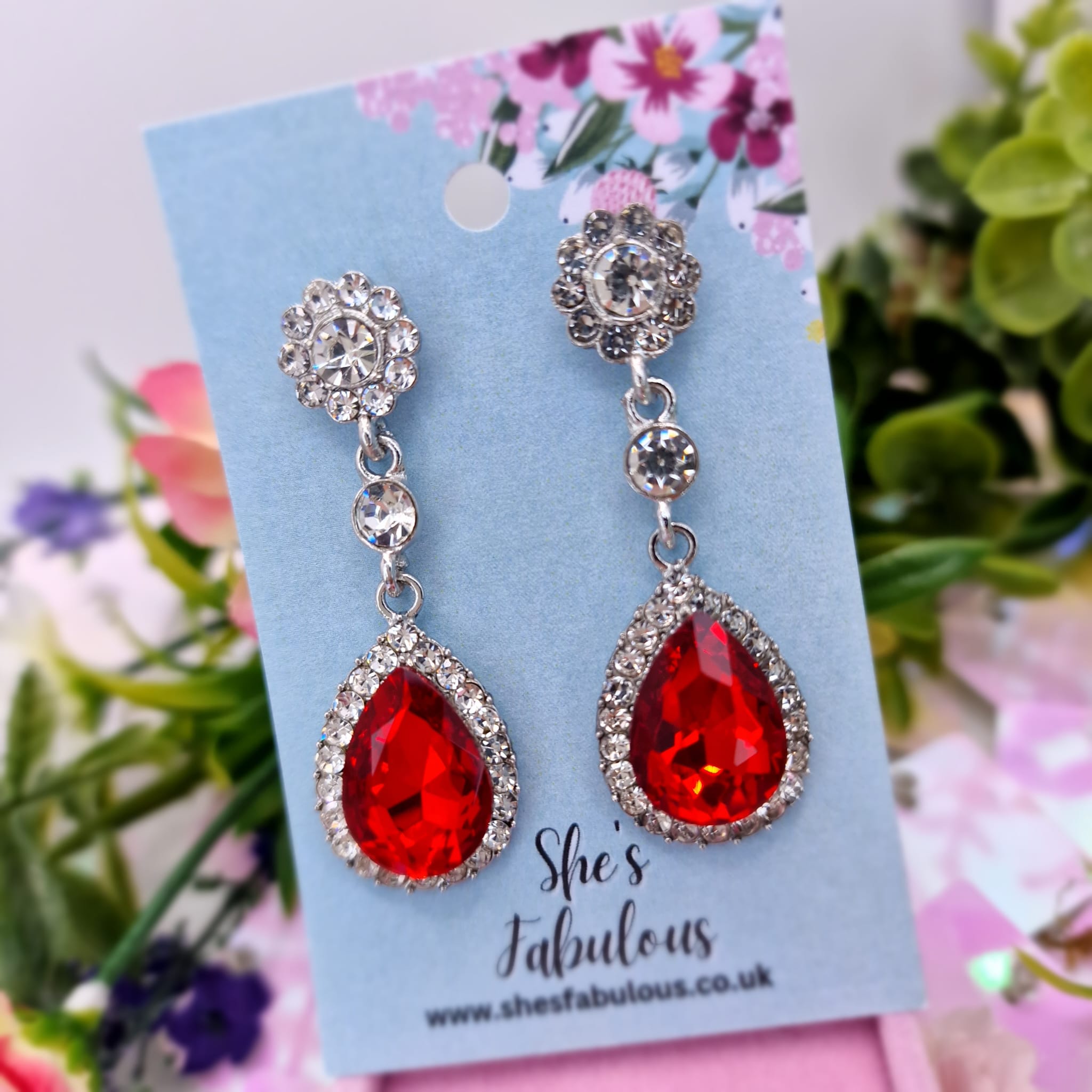 Elsa Red And Crystal Chandelier Drop Earrings