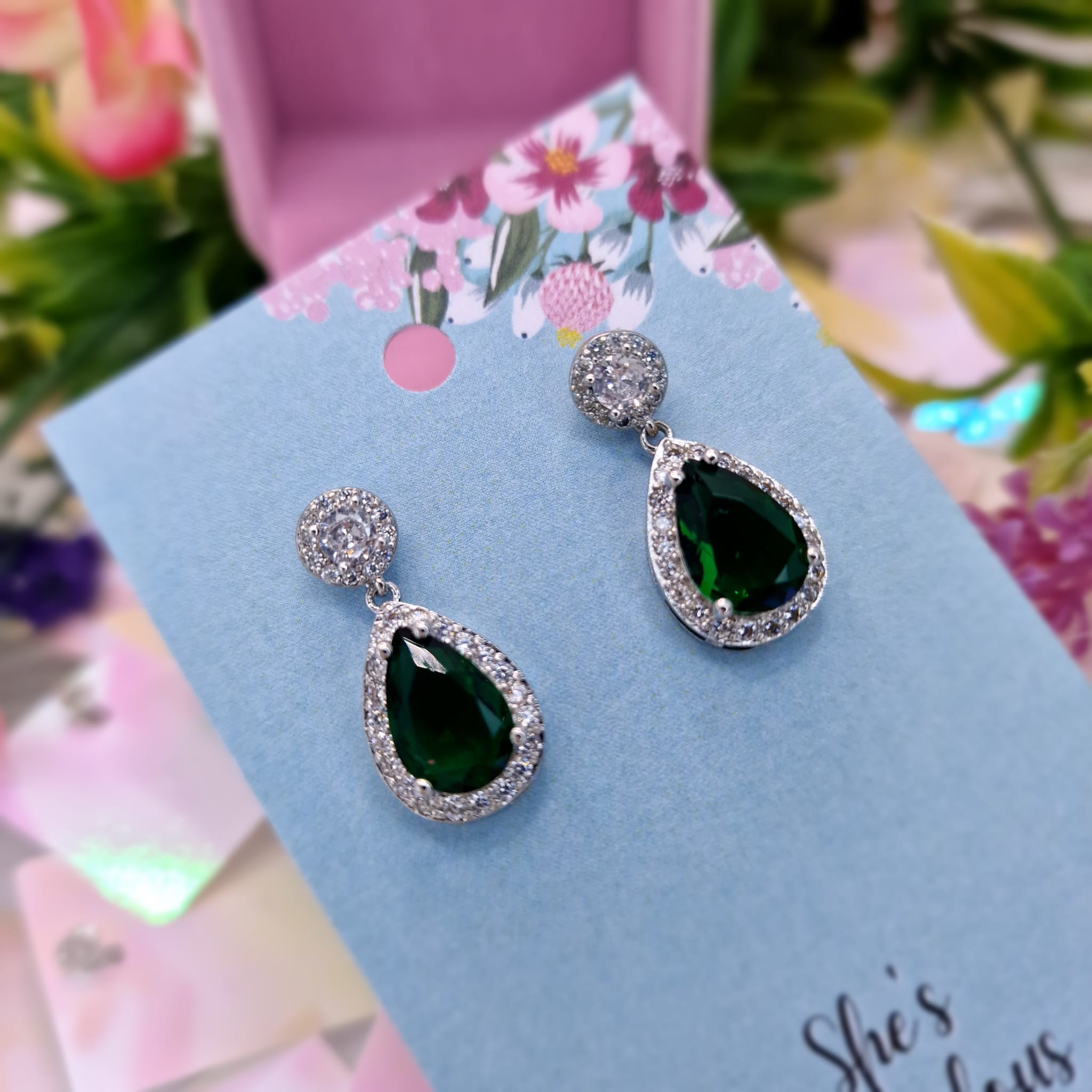 Emerald And Crystal Drop Earrings