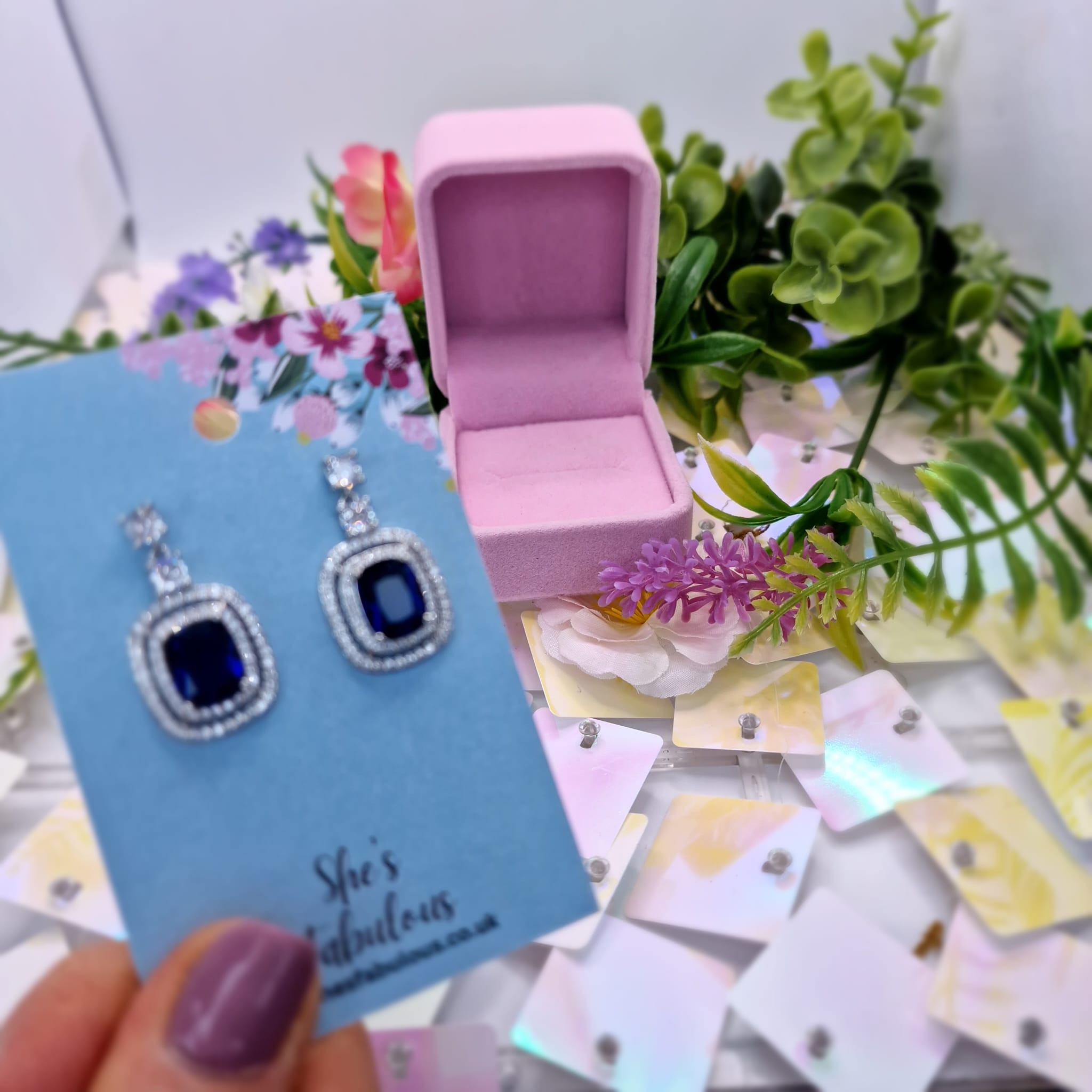 Eileen Cushion Cut Blue And Diamond Earrings