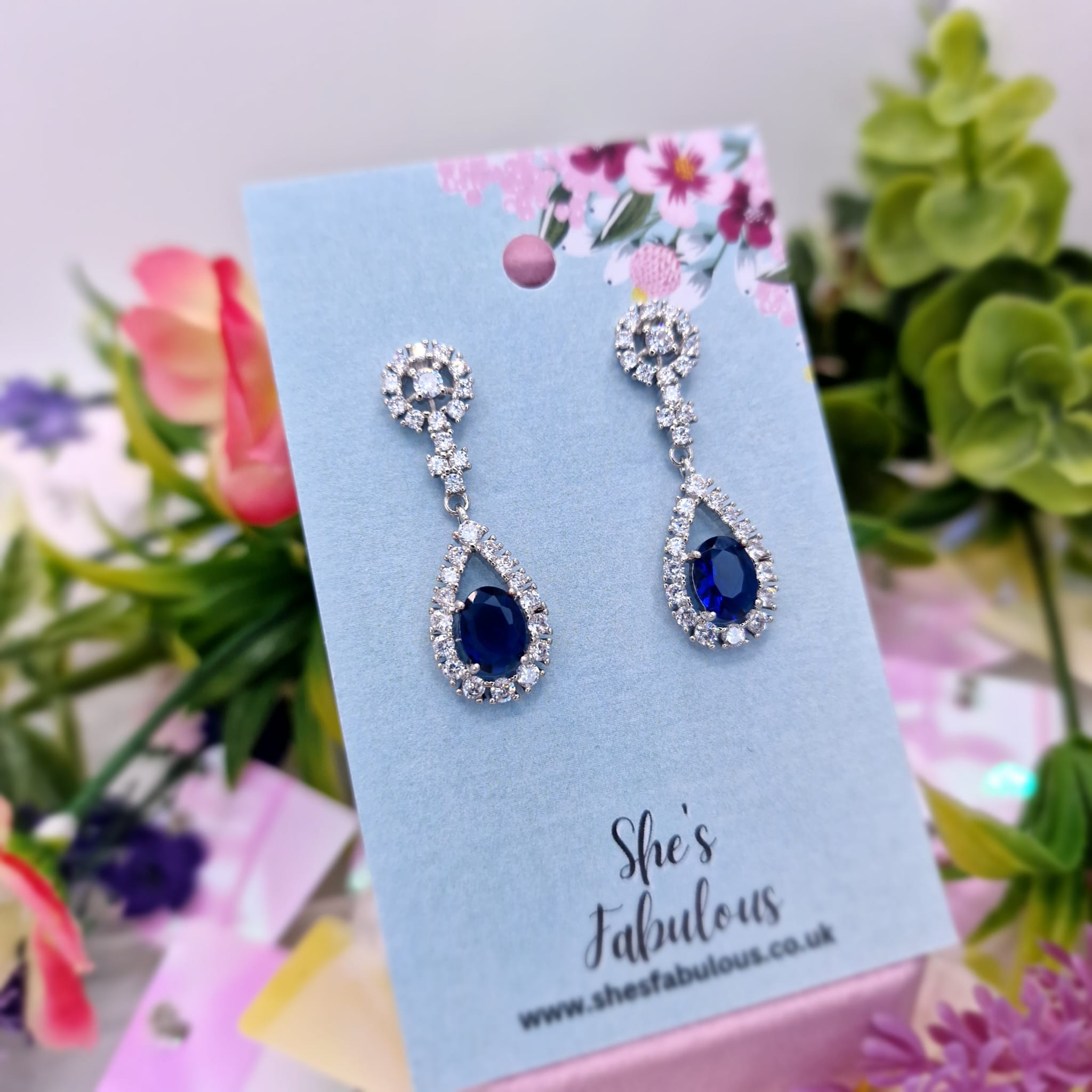 Ember Blue And Crystal Dangle Drop Earrings