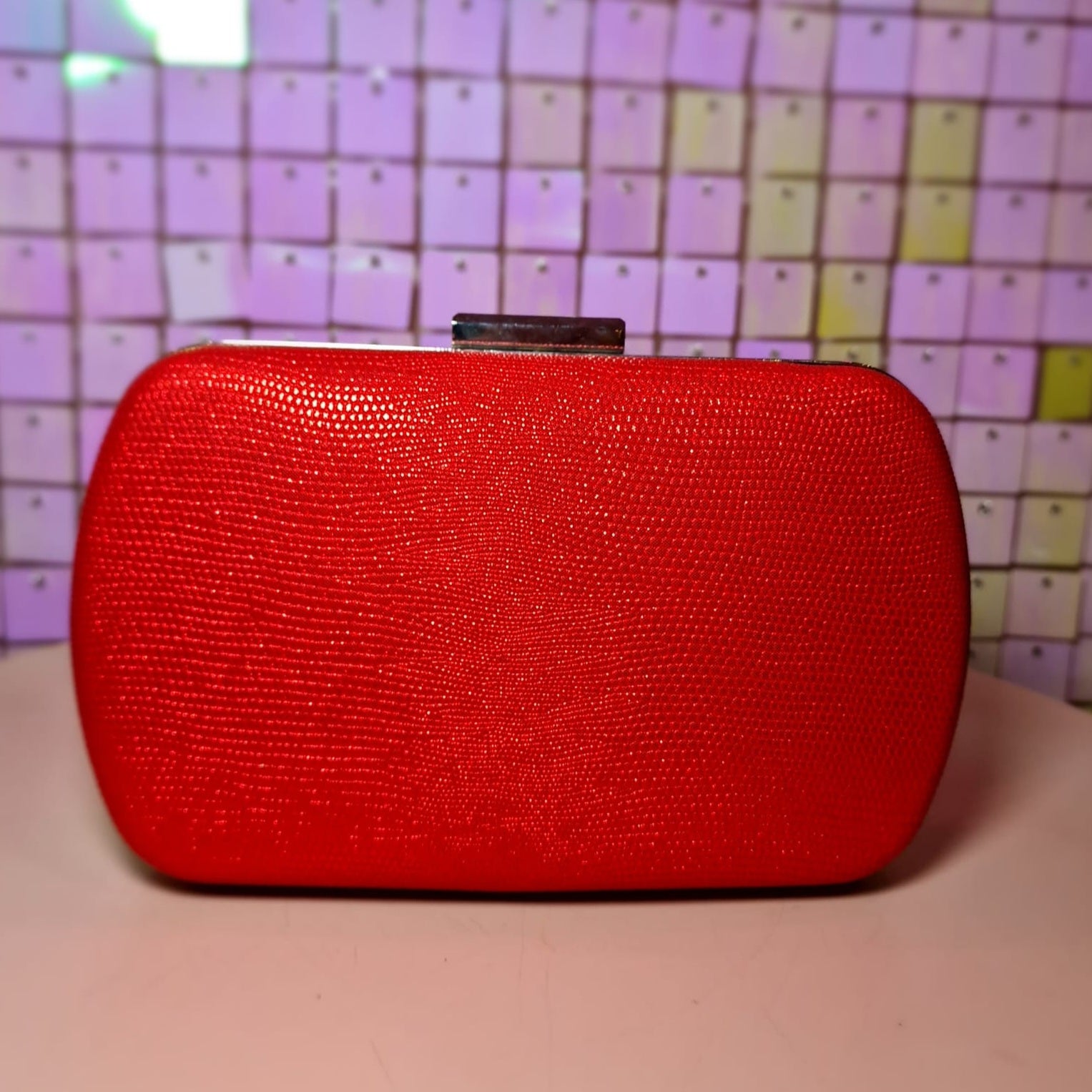 Red Metallic Clutch Handbag