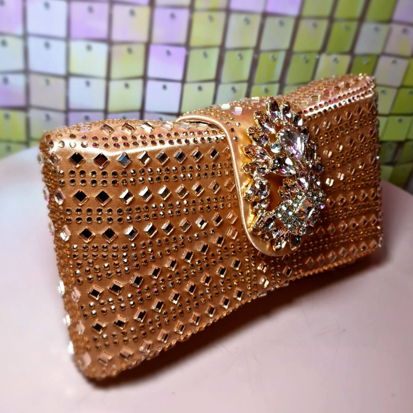 Clutch Handbag Flower Detail With Crystal Embellishment