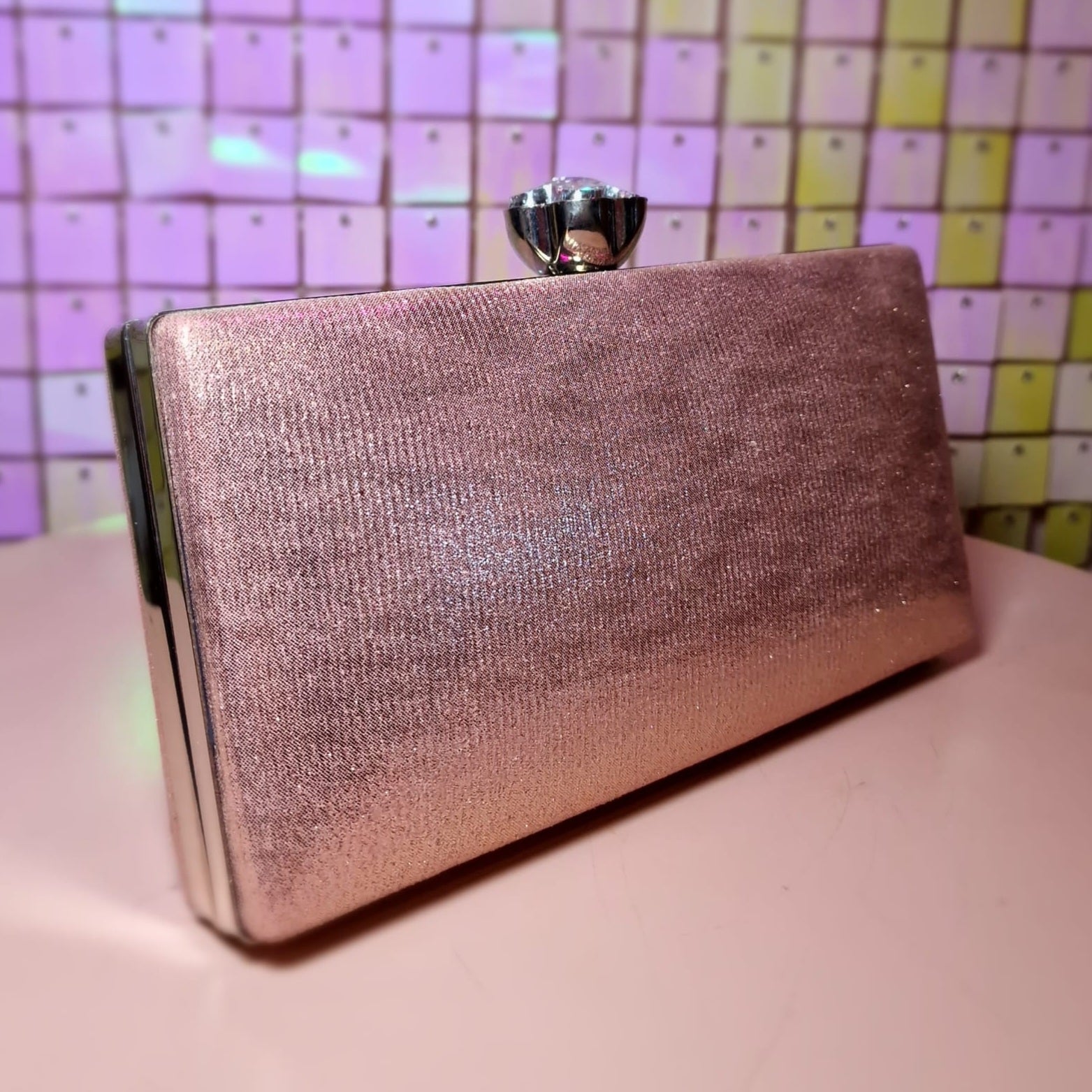 Pink And Rose Gold Metallic Clutch Handbag
