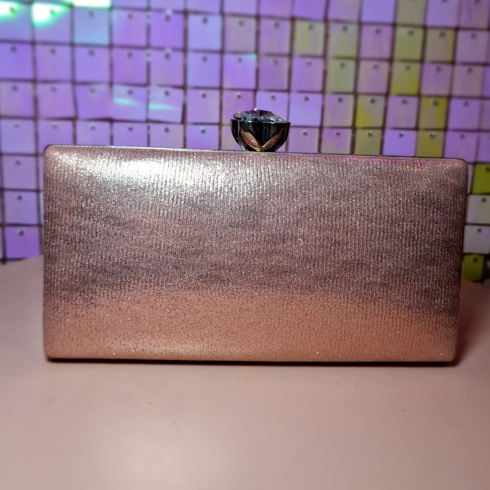 Pink And Rose Gold Metallic Clutch Handbag