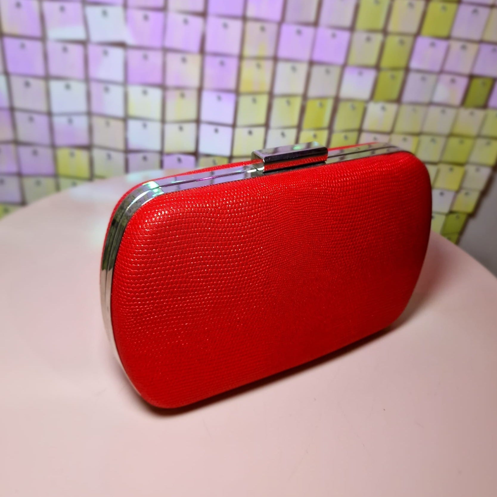 Red Metallic Clutch Handbag