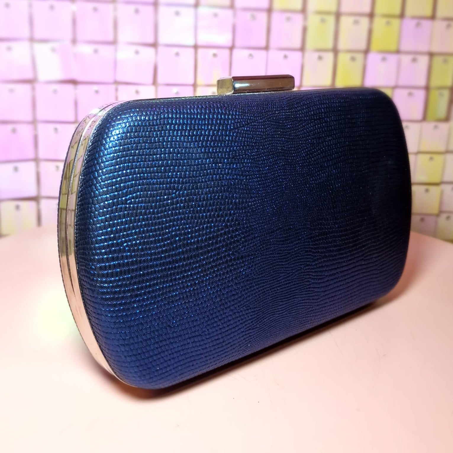 Blue Metallic Clutch Handbag