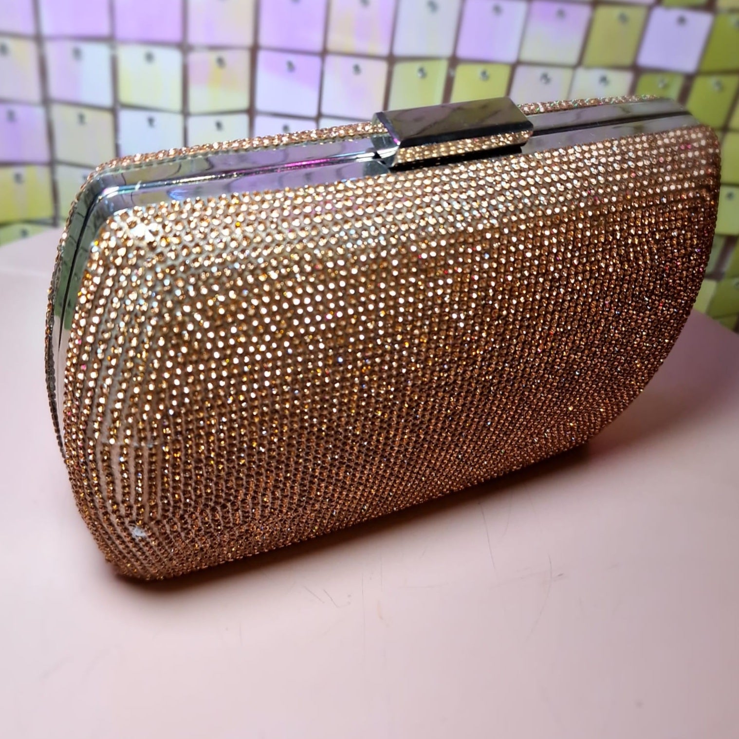 Rose Gold Crystal Rhinestone Clutch Handbag