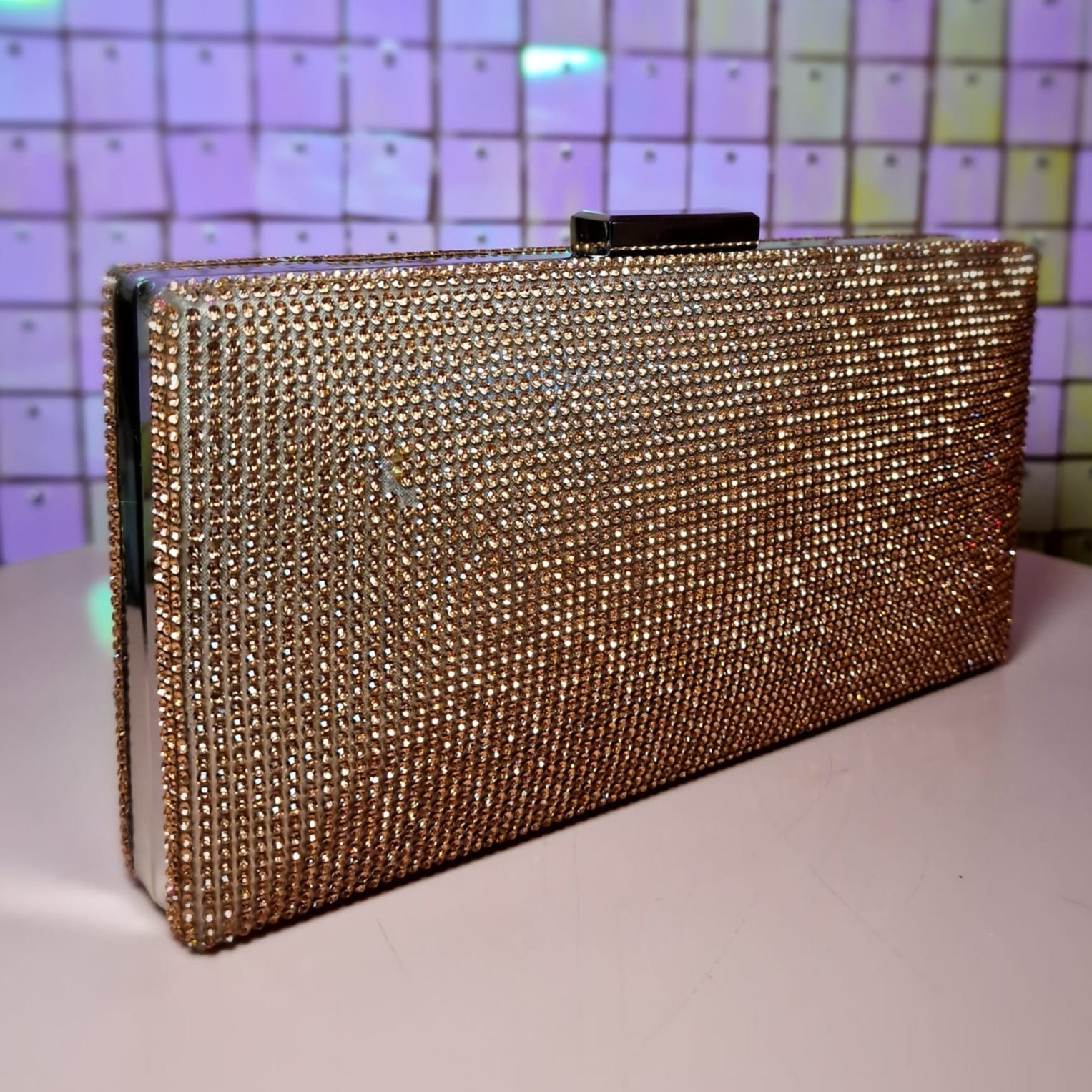 Talia Rose Gold Diamante Clutch Handbag