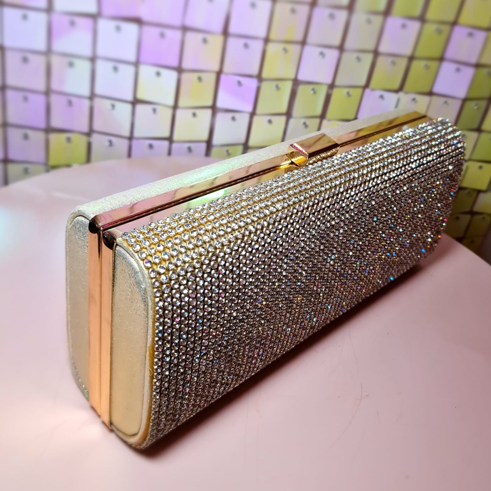 Gold Diamante Clutch Handbag