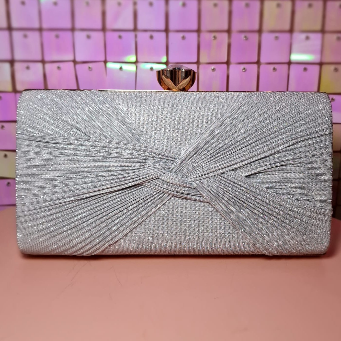 Silver Glitter Clutch Handbag