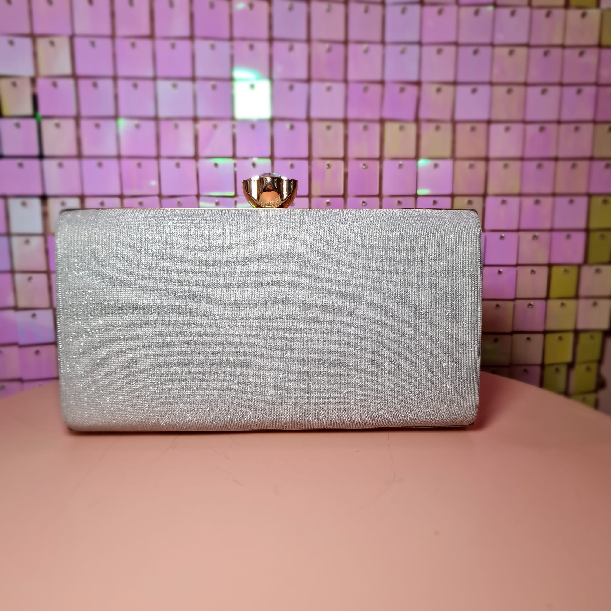 Silver Glitter Clutch Handbag