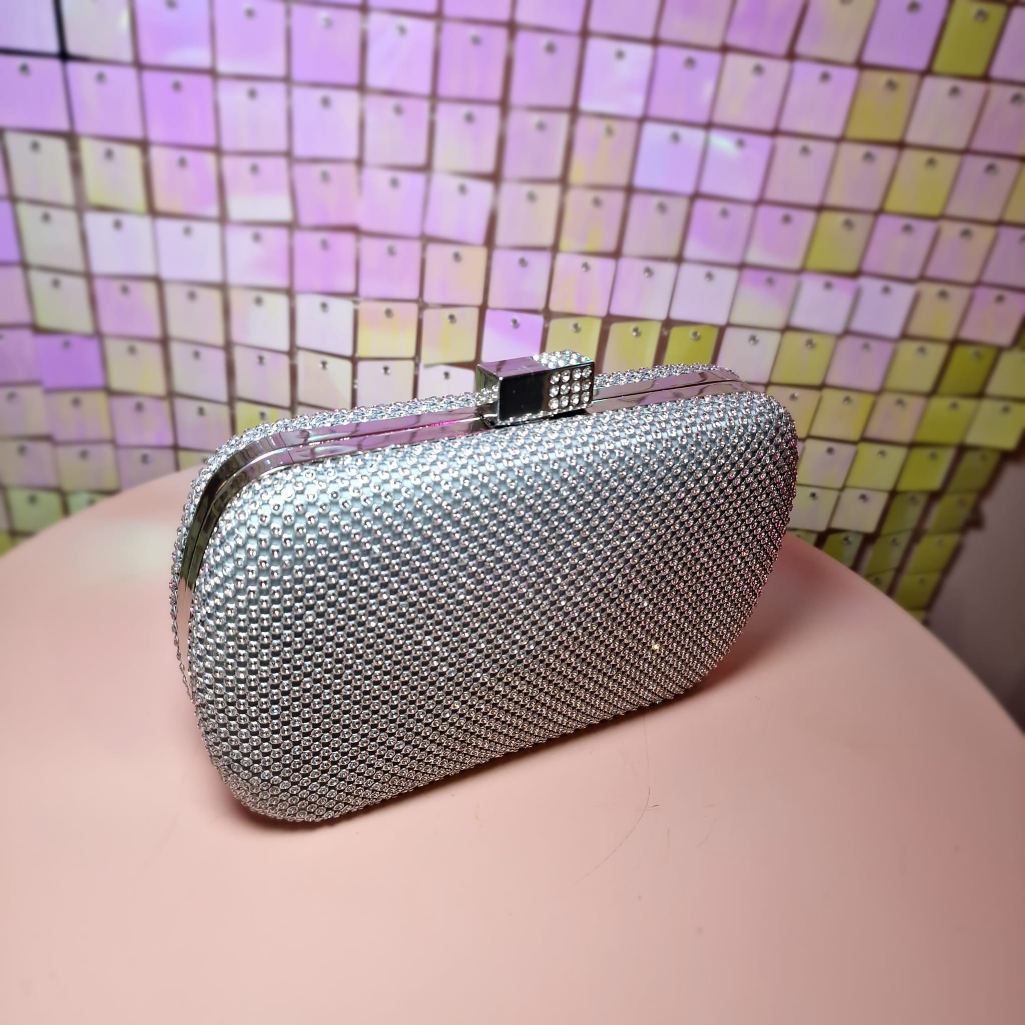 Silver Diamante Clutch Handbag
