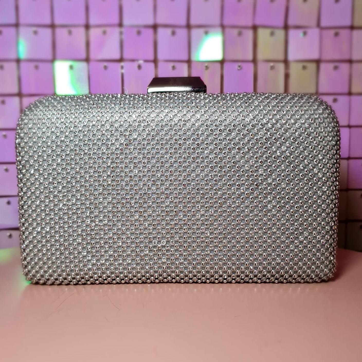 Silver Diamante Clutch Handbag