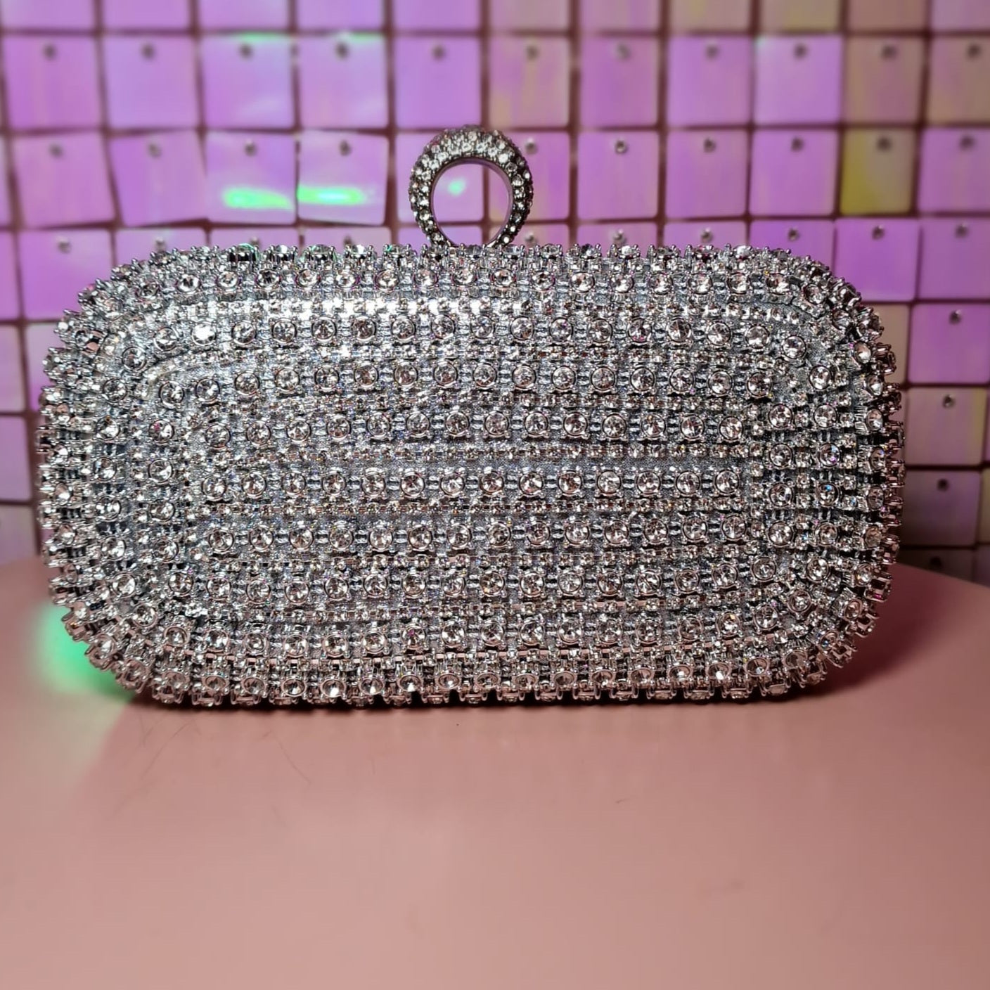Silver Diamond And Rhinestone Clutch Handbag