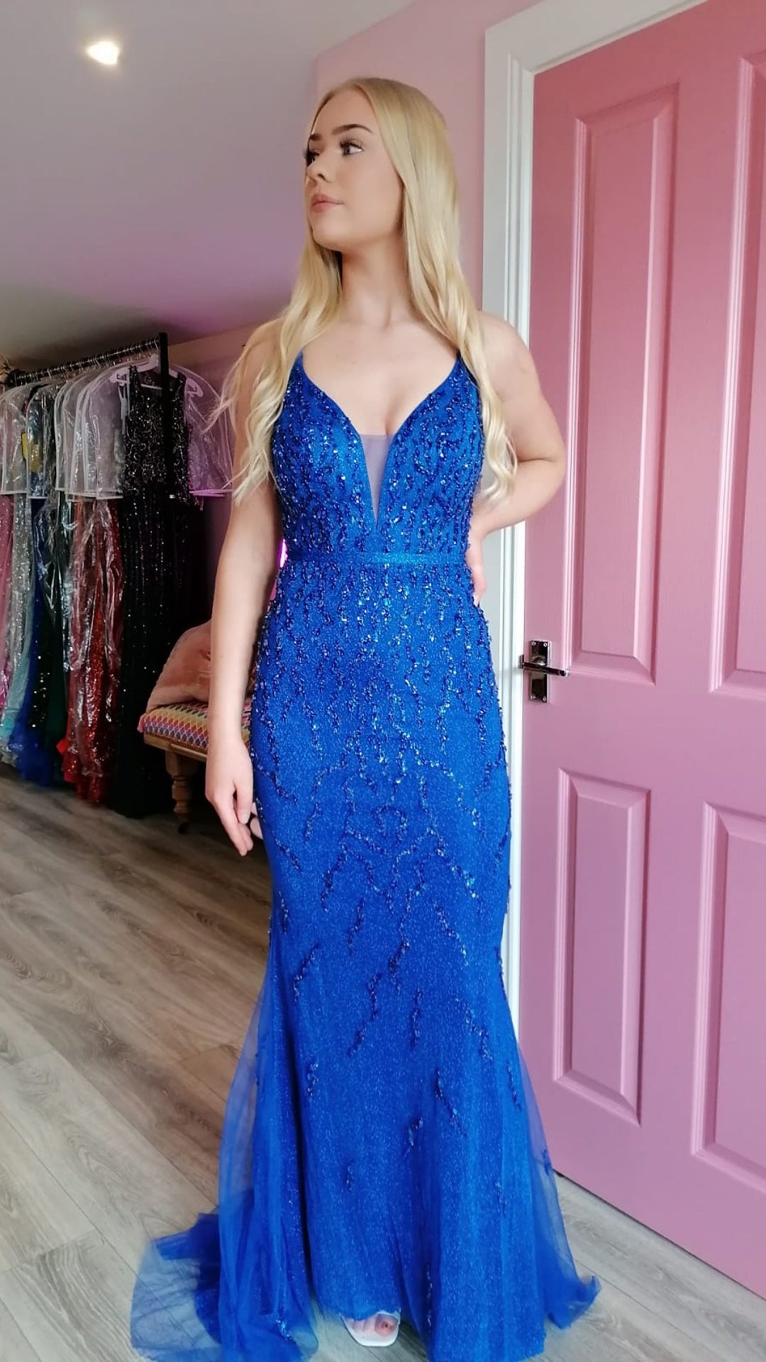 Natalie Royal Blue Sequin Embellished Open Back Formal Prom Dress