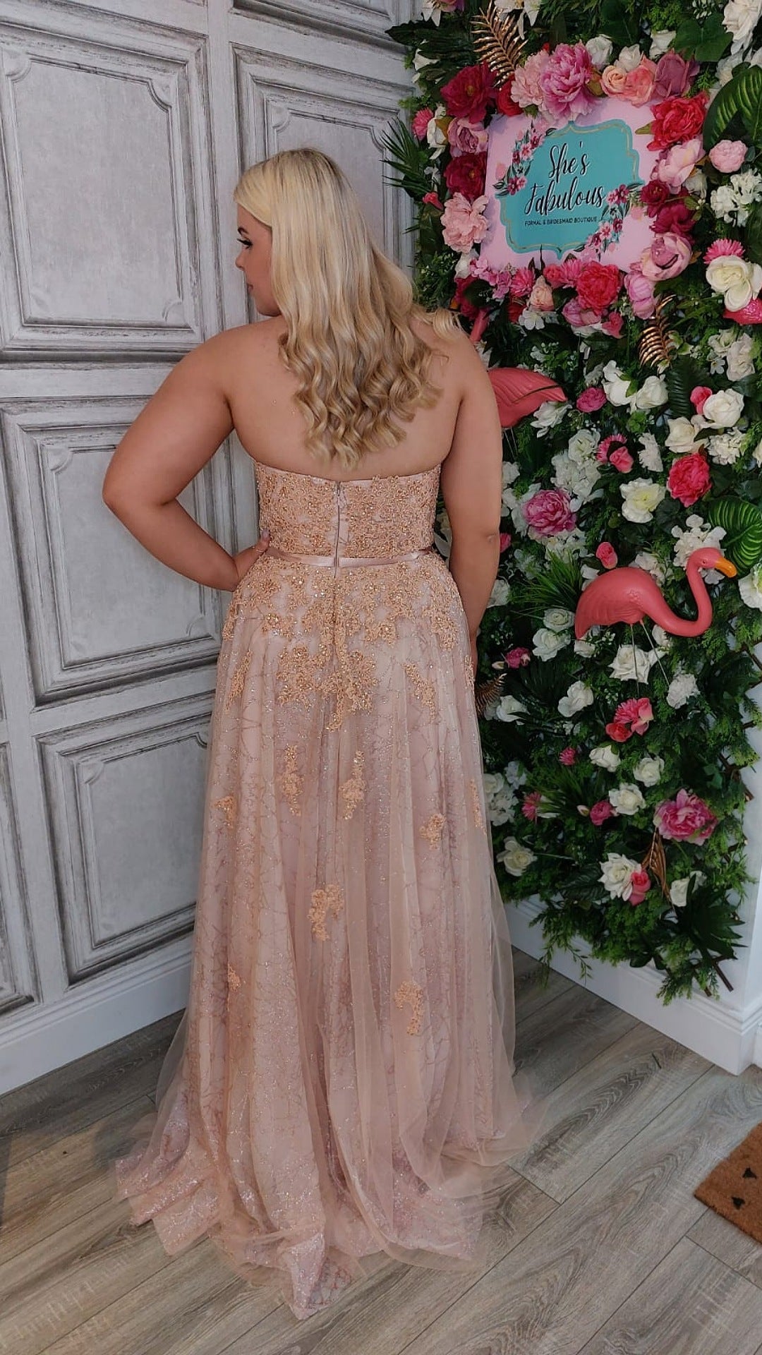Eloise Peach And Rose Gold Strapless Sweetheart Ball gown Formal Prom Dress