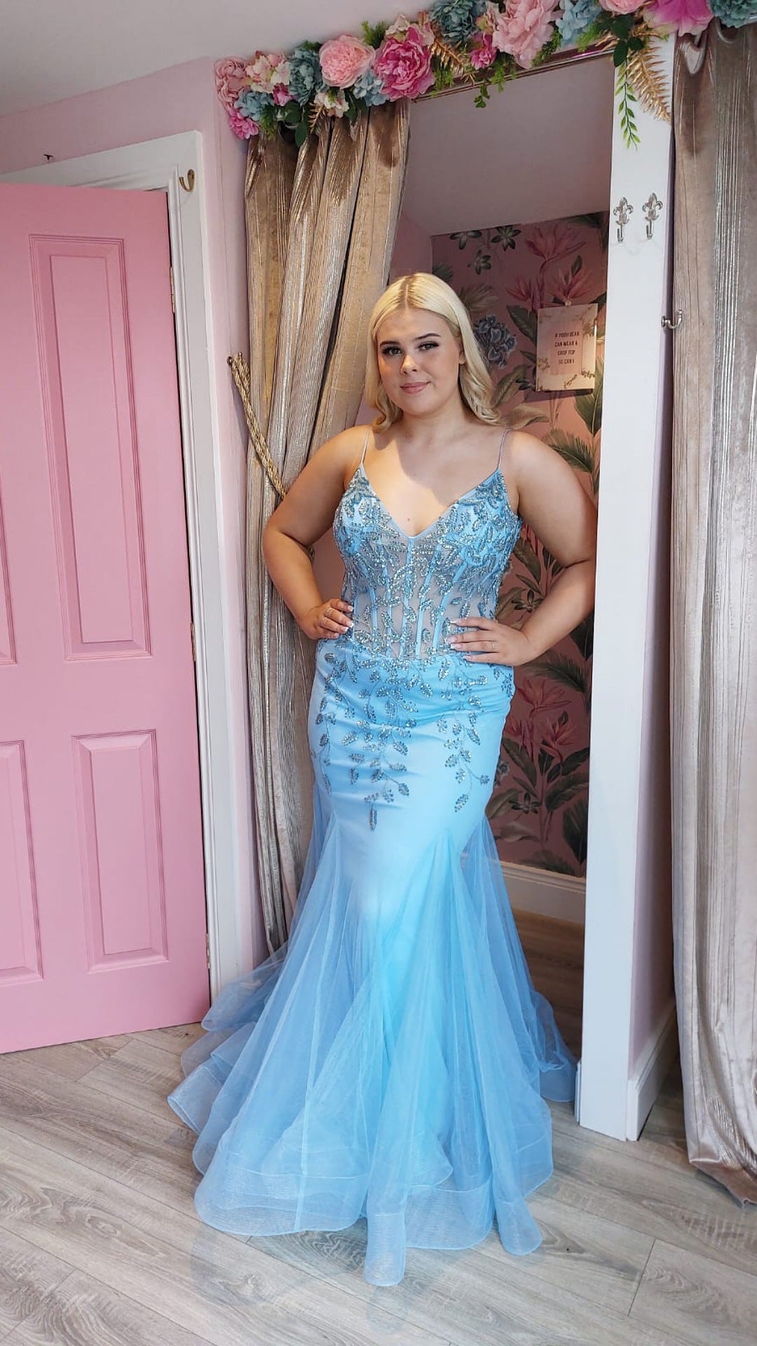 Esme Baby Blue Mermaid Skinny Strapped  Formal Prom Dress