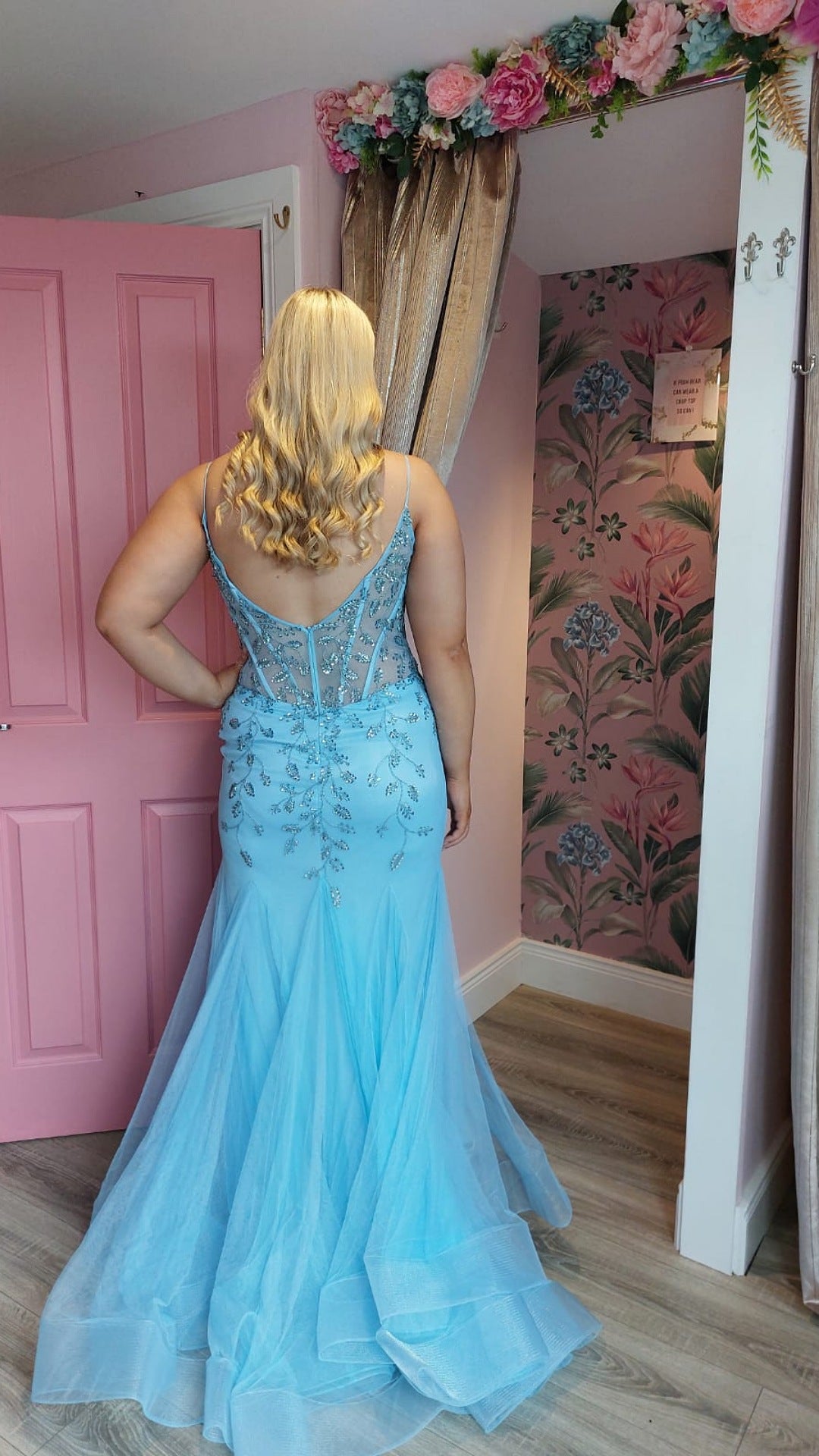 Esme Baby Blue Mermaid Skinny Strapped  Formal Prom Dress