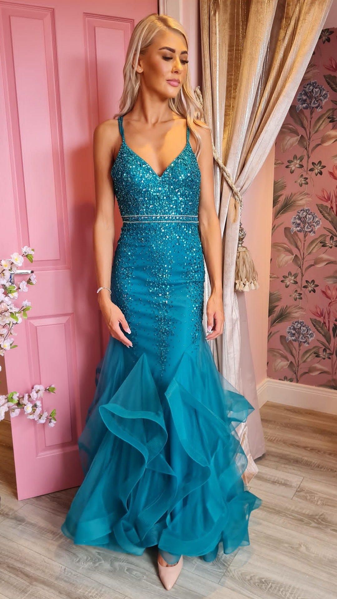Lucy Blue Fishtail Embellished Bodice And Straps Formal Prom Dress