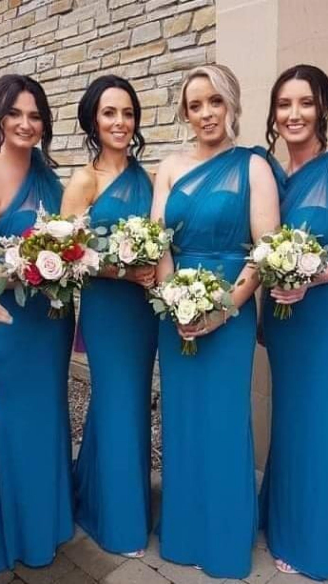 Alice Teal One shoulder Ruched Fitted Bridesmaids Dress