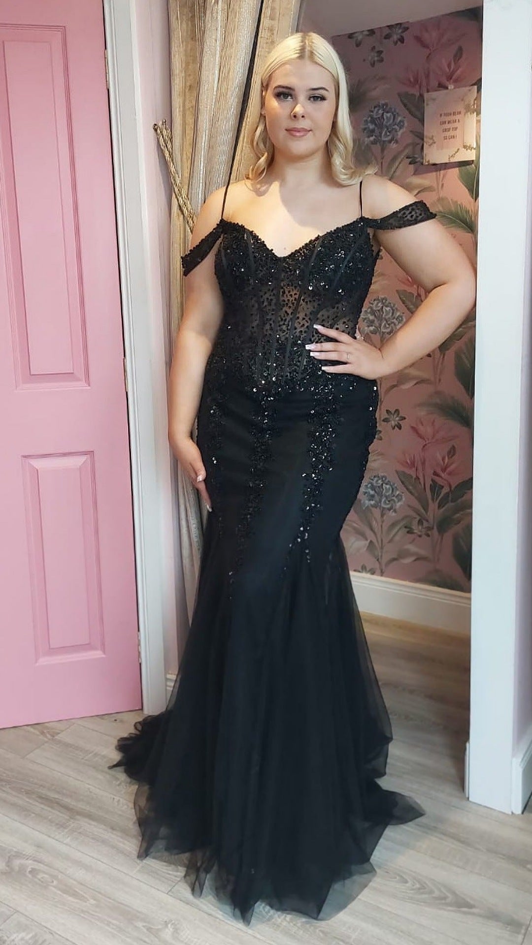Fiona Black Off The Shoulder Sequin Formal Prom Dress